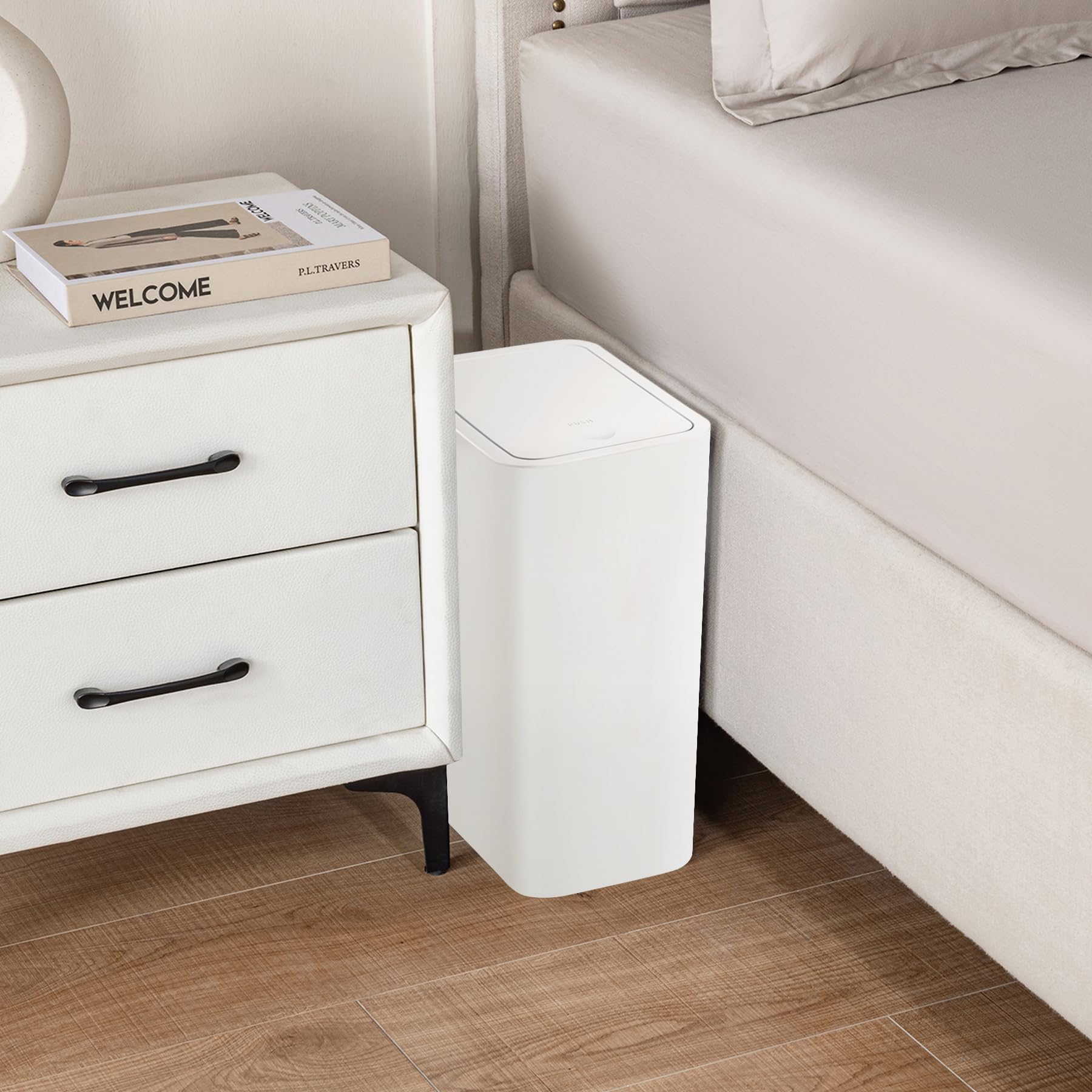 TIPGO Bathroom Trash Can with Lid, 4 Gallon / 15 Liter Small Garbage Can, Press Top Bin, Plastic Wastebasket with Pop-Up Lid for