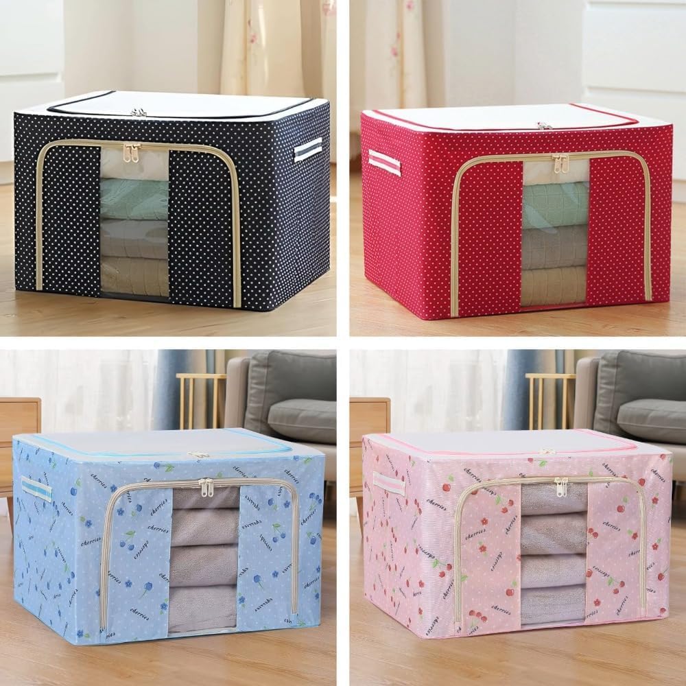 Sacuad Storage Organizers 66L,Cloth Steel Frame Storage Box Bag, Easy To Fold With Sturdy Zipper,Storage For Clothes,Bed,Blanket