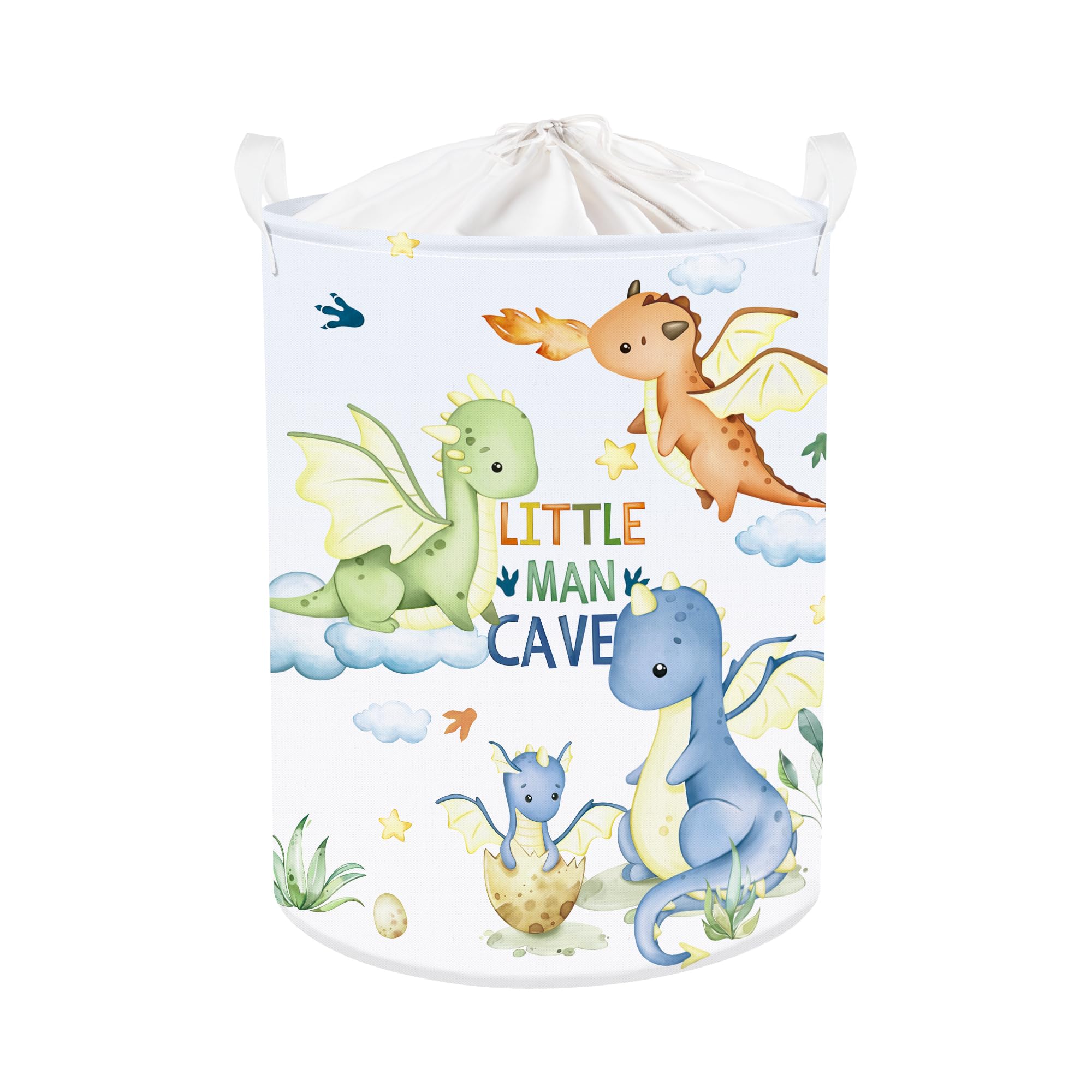 Clastyle Blue Dragon Kid Laundry Hamper With Lid Flying Dino Collapsible Laundry Basket With Handles Star Cloud Clothes Towel To