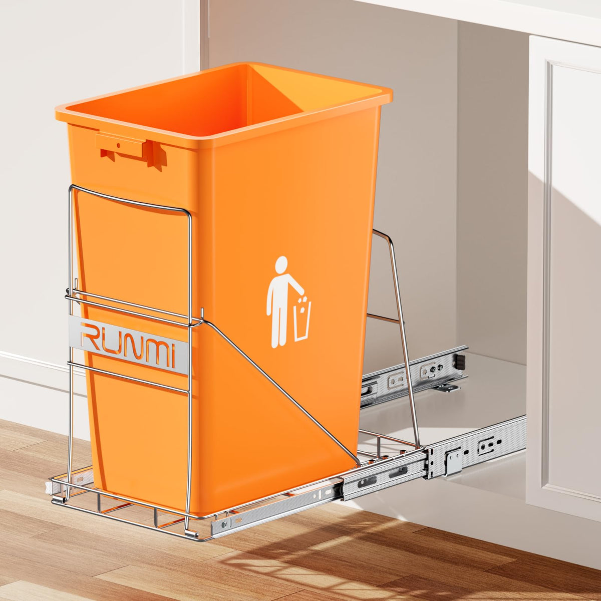 Runmi Pull Out Trash Can Under Cabinet,Under Sink Trash Can Shelf Pull Out For 7-11 Gallon,Heavy Duty Cabinet Garbage Can Pull O