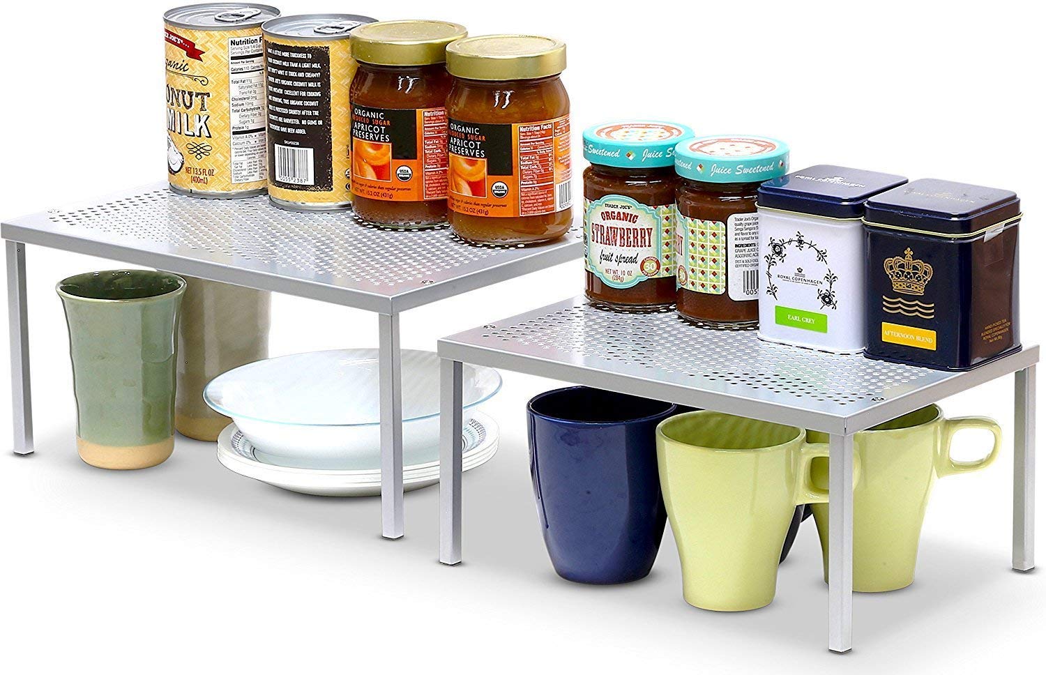 Indian Decor Expandable Stackable Kitchen Cabinet And Counter Shelf Organizer, Grey