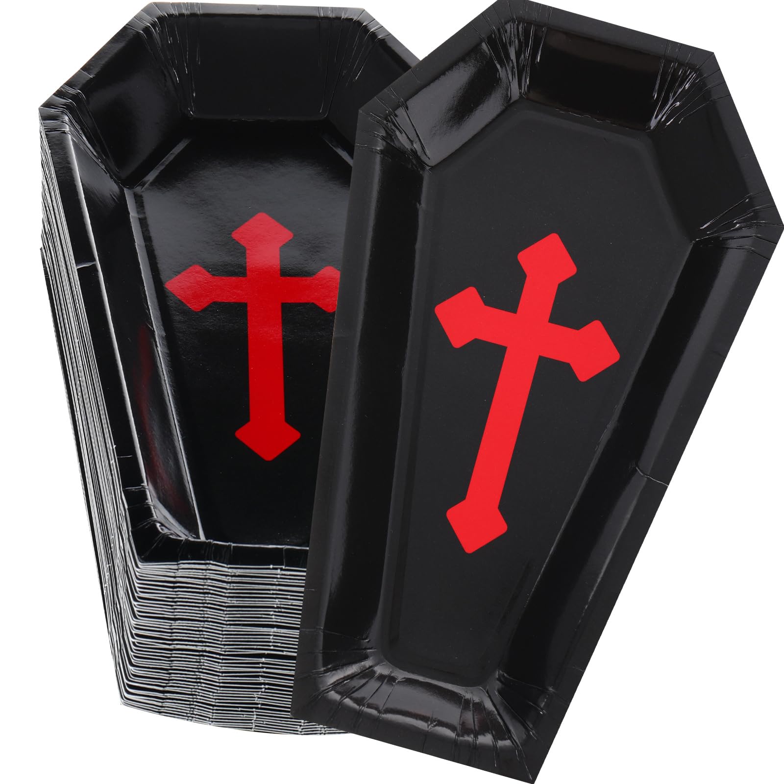 Hsei 200 Pcs Halloween Paper Plates Coffin Paper Plates Spooky Tableware Halloween Coffin Snack Tray Plate Party Supplies Dispos