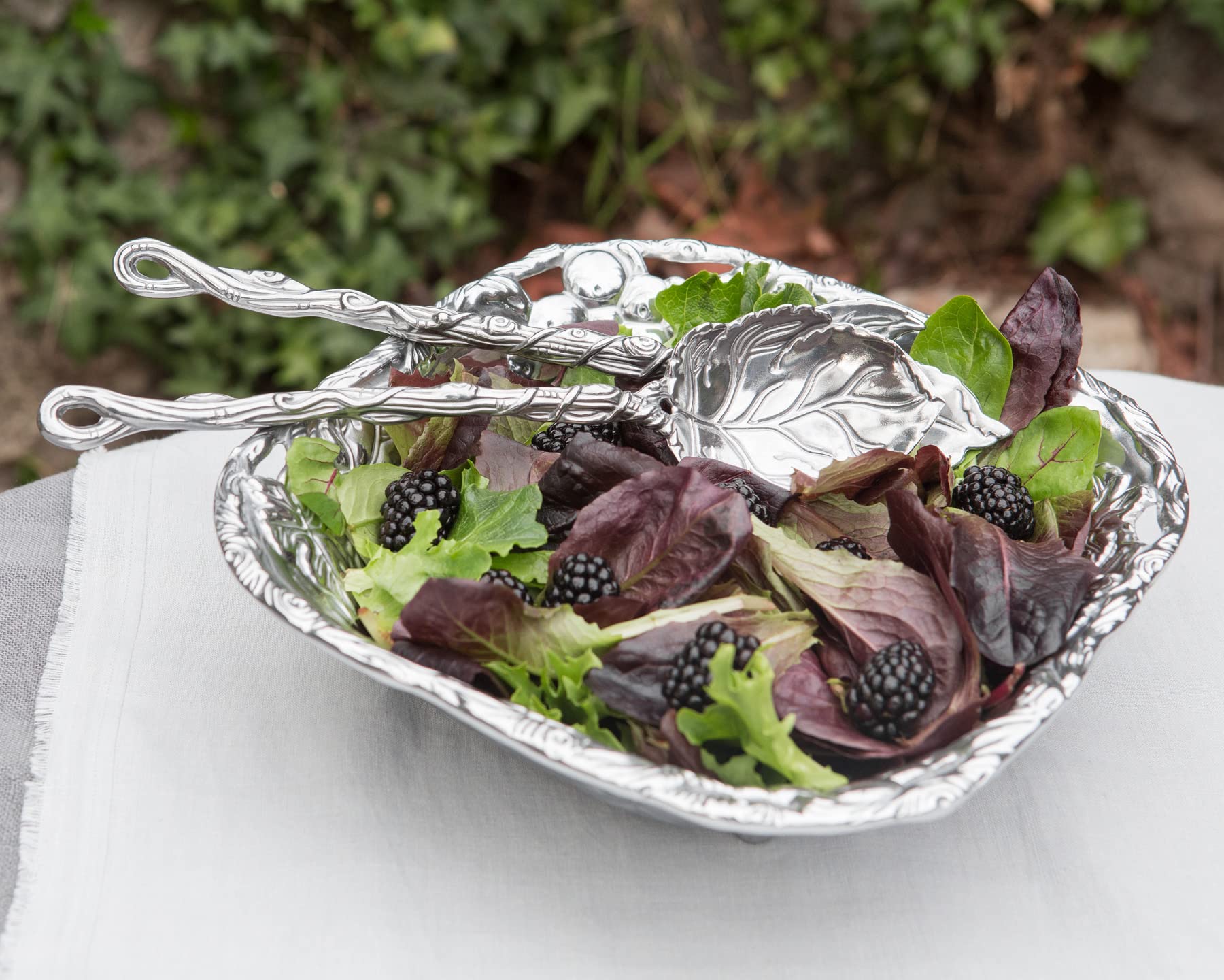Arthur Court Designs Metal 3-Pc Grape Salad Set Bowl And Server In Grape Pattern Sand Casted In Aluminum With Artisan Quality Ha