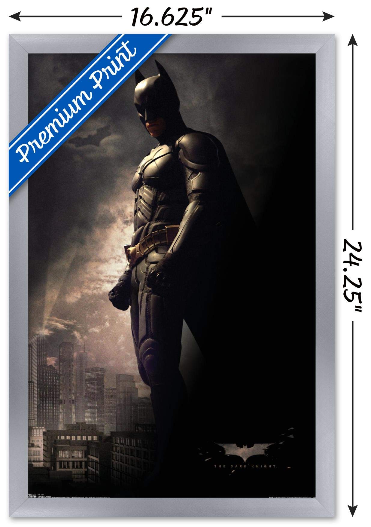 Trends International Dc Comics Movie - The Dark Knight - Batman In The Shadows Wall Poster, 14.725'' X 22.375'', Silver Framed V
