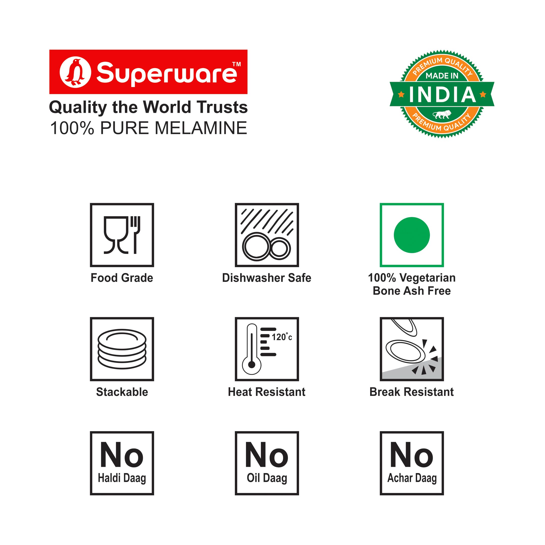 Superware | Pure Melamine | Dinner Plate Set  Forgetmenot 11 (6 Nos.) | Stain Free, Glazed Finish