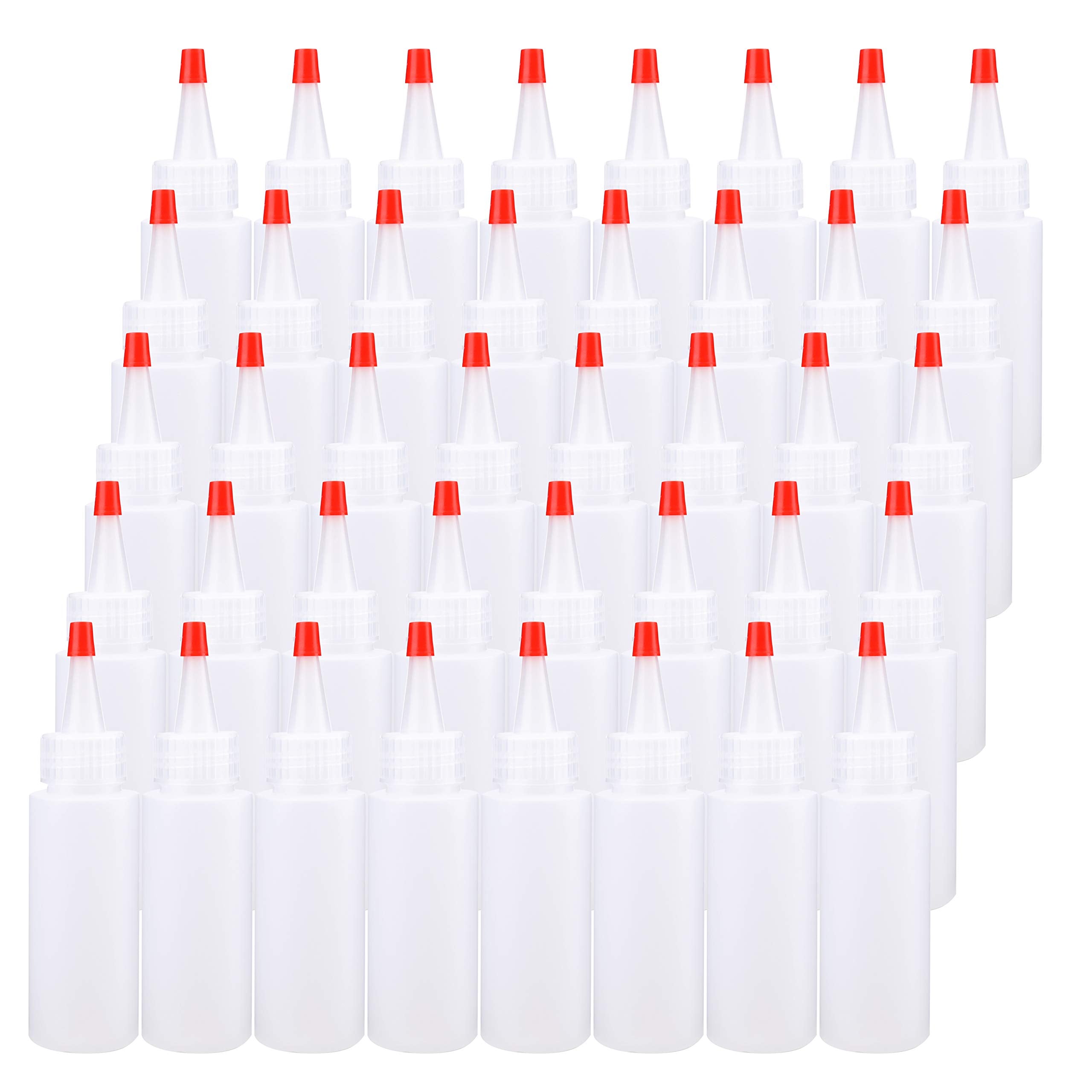 Bekith 40 Pack 2 Oz Plastic Squeeze Condiment Bottles With Red Tip Caps, Small Empty Refillable Bottles For Icing, Cookie Decora