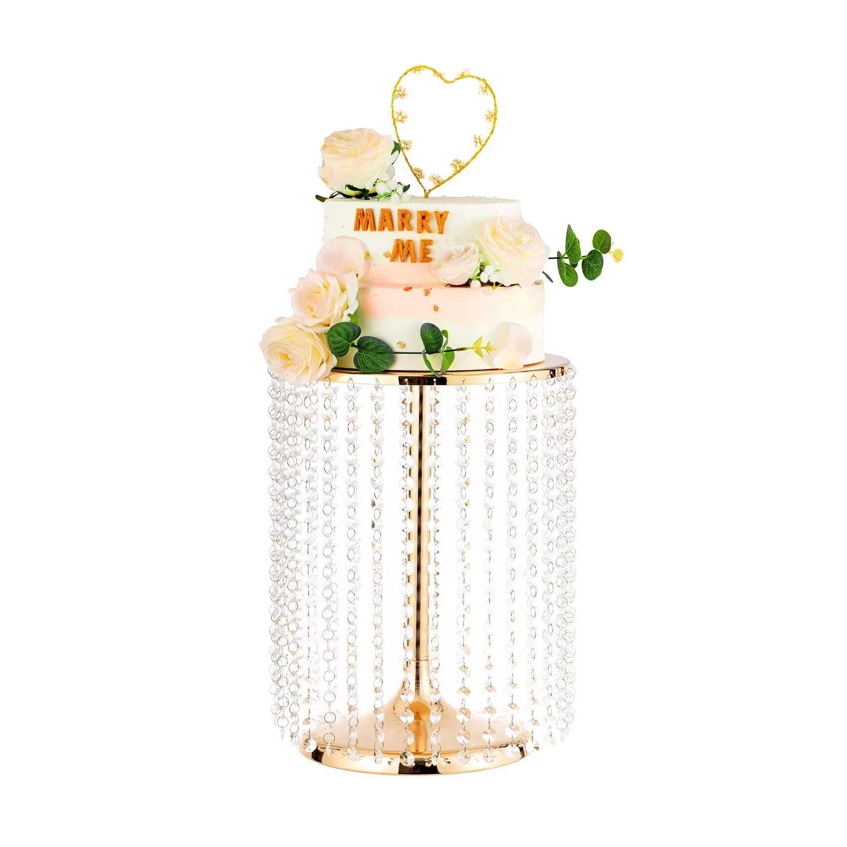 12In Dia Crystal Pendant Cake Stand,16'' High Gold Dessert Table Display Set,Can Hold Thick For Heavy Or Multi-Tiered Cakes,Use