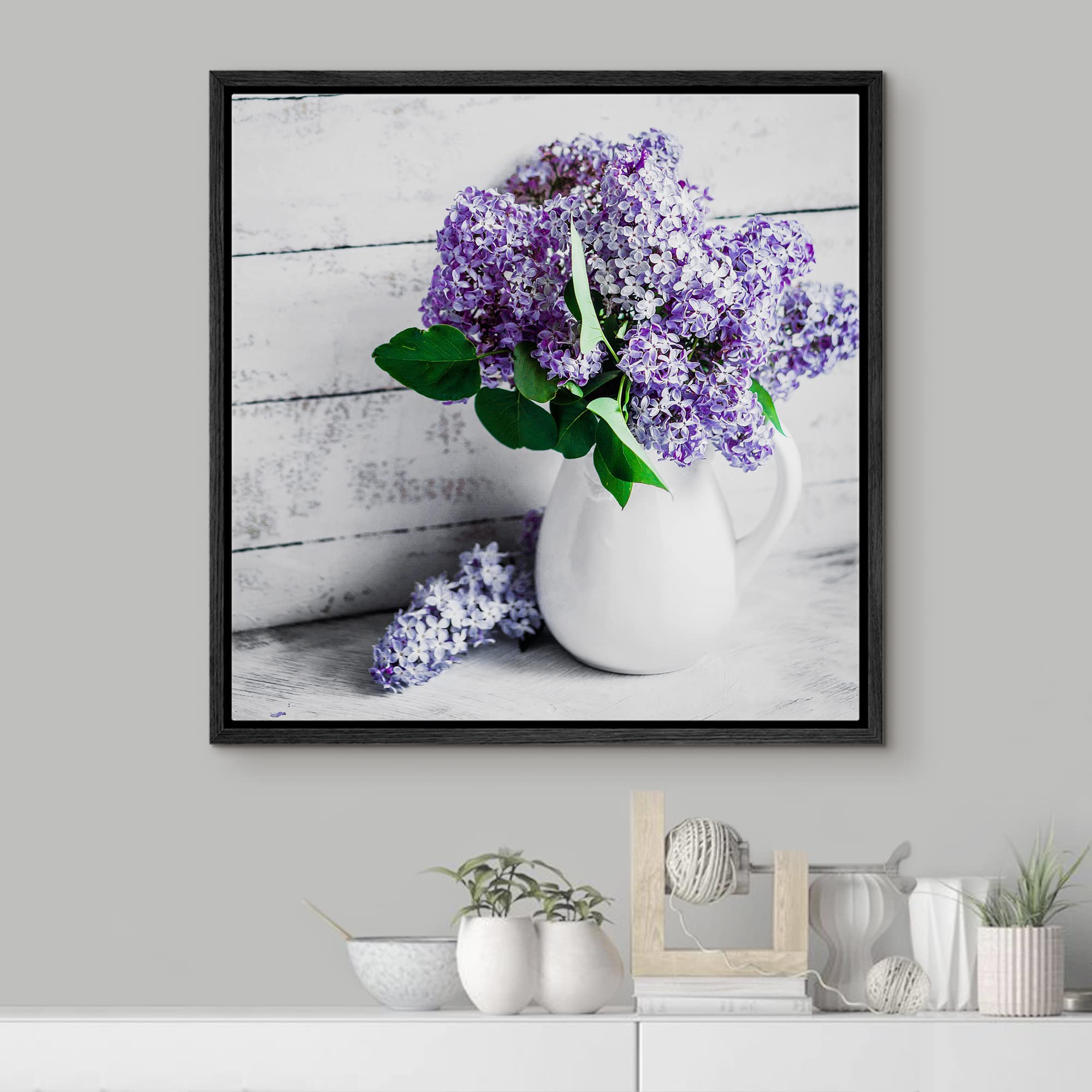 Wall26 Framed Canvas Wall Art - Elegant Lilac Light Purple And Pink Flowers In White China Bottle Mordern Home Decoration - 16''