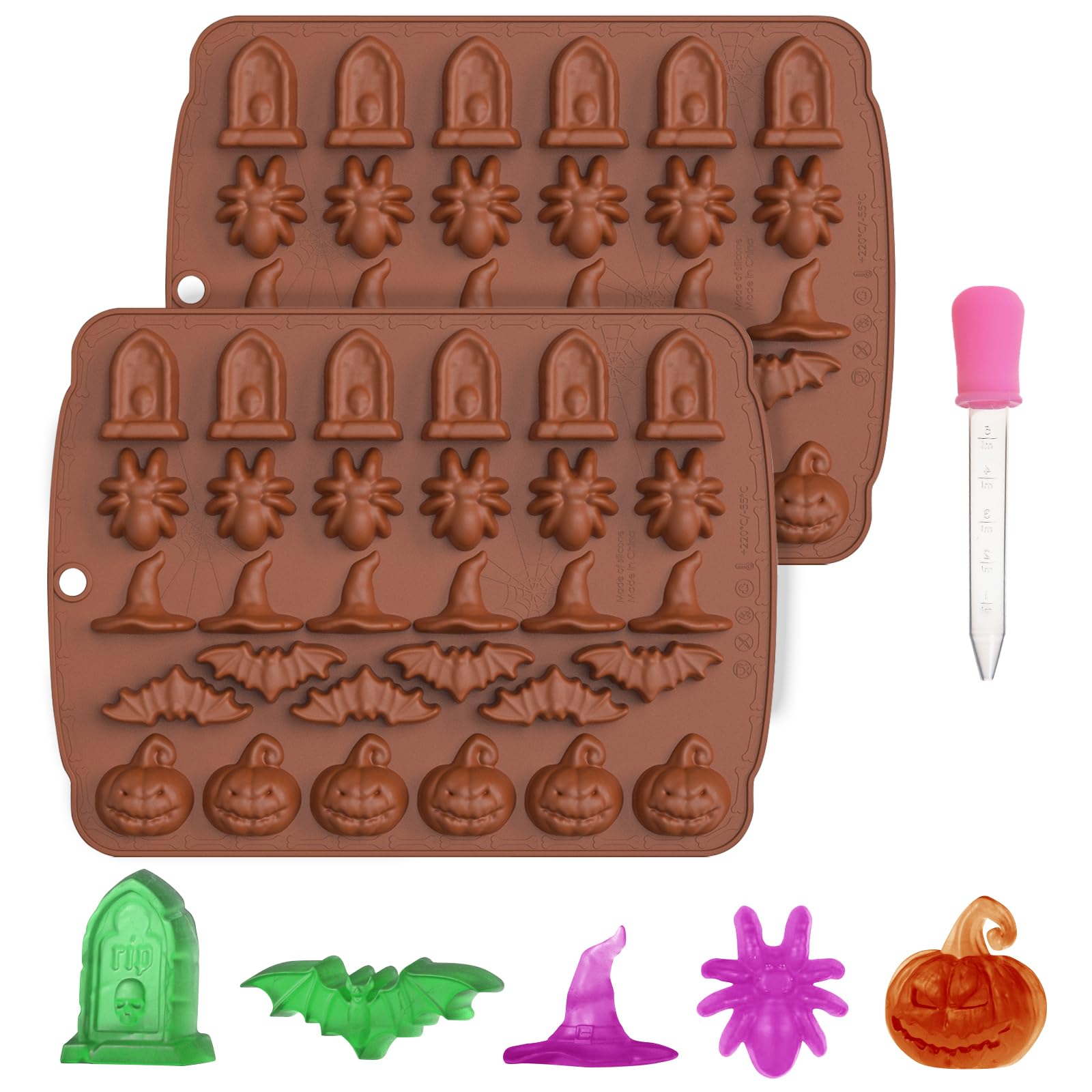Silicone Molds Halloween Candy Molds Pumpkin Rip Gravestone Spider Bat Witch Hat Shape Gummy Mold For Fondant Cupcake Decorattio