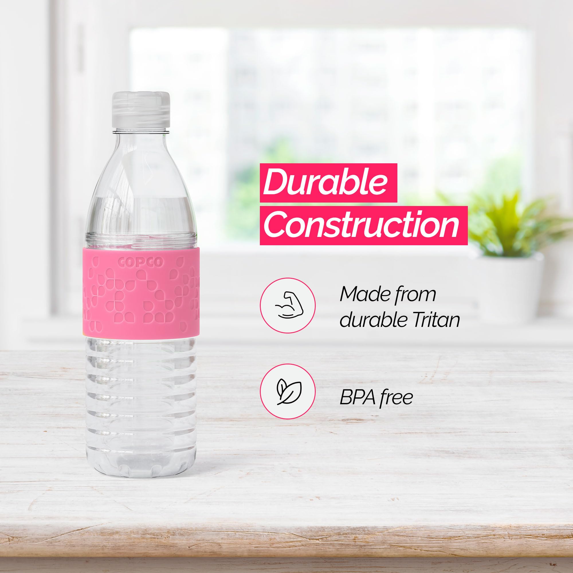 Copco Hydra Reusable Tritan Water Bottle With Spill Resistant Lid And Non-Slip Sleeve, 16.9-Ounce, Pink