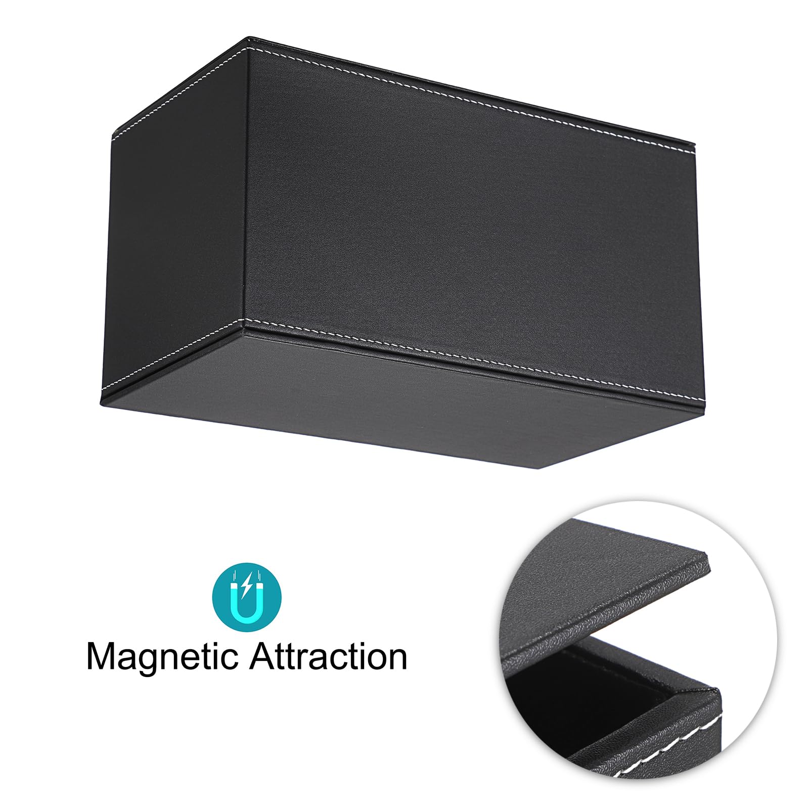 Sumnacon Tissue Box Cover Rectangle Leather Tissue Box With Magnetic Bottom,Pu Tissue Box Holder Decorative Black Tissue Cover F