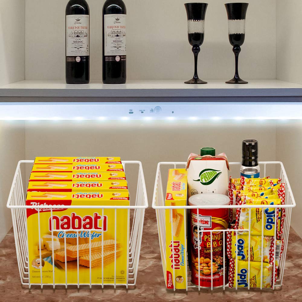 Sanno Freezer Baskests Organizer Bins, Freezer Wire Storage Basket Refrigerator Storage Baskets Bins Organizer With Built-In Han