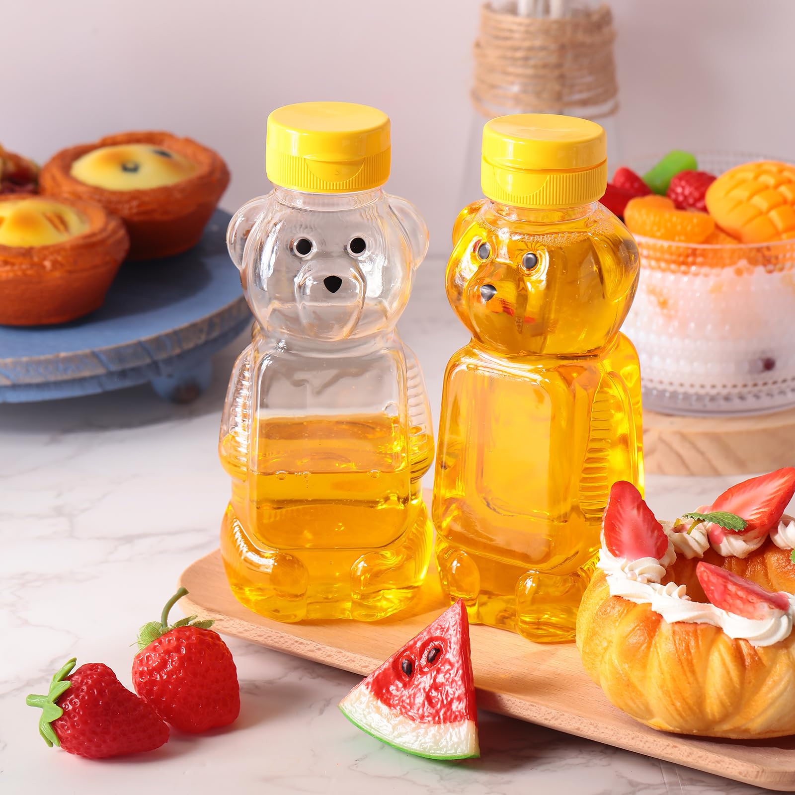Thenshop 60 Pcs Plastic Bear Honey Bottle Jars Bulk 12 Oz Honey Squeeze Bottle Empty With Flip Top Lid Containers Honey Bear Bea