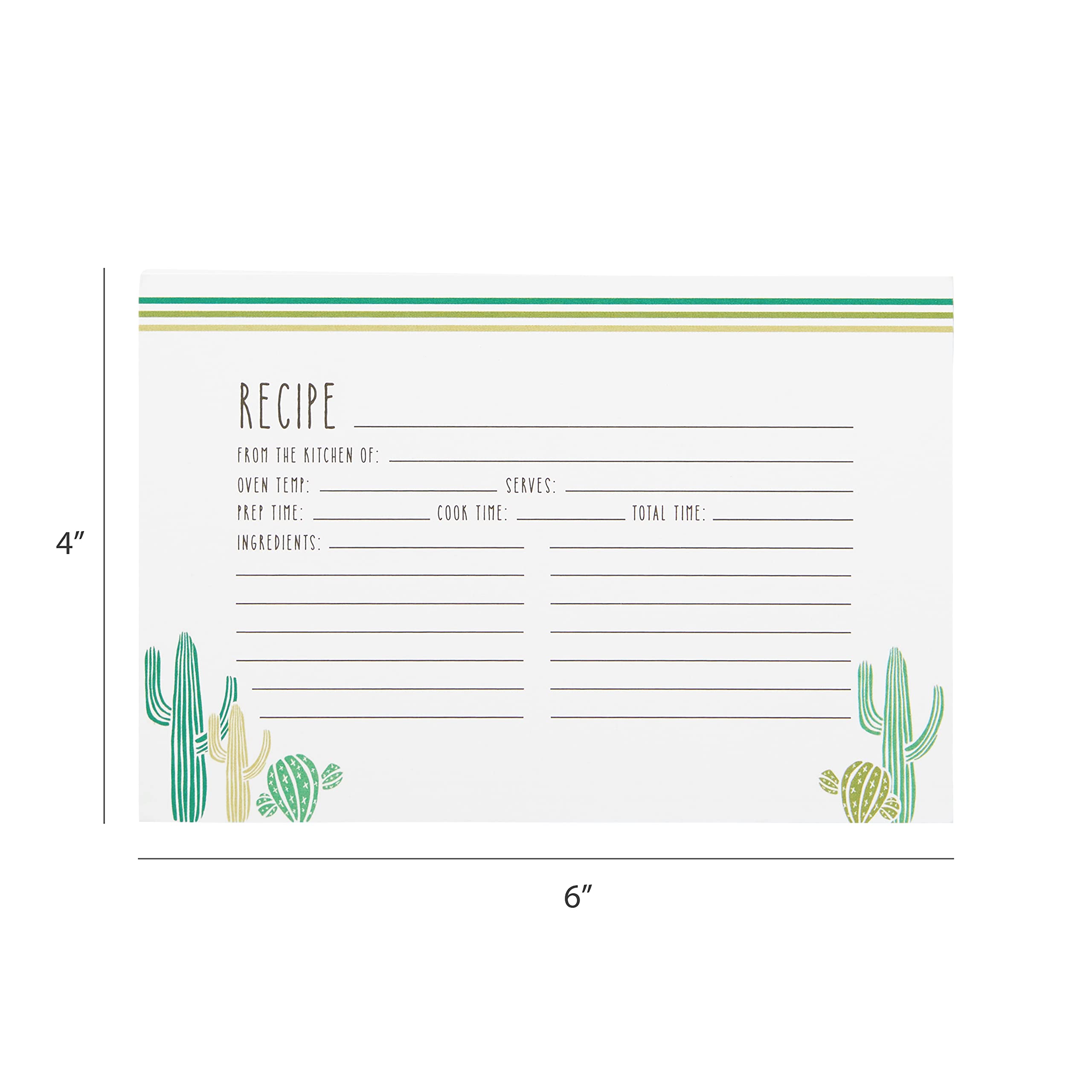 C.R. Gibson Cacti Double Sided Recipe Card Set, 4'' W X 6'' L, Multicolor