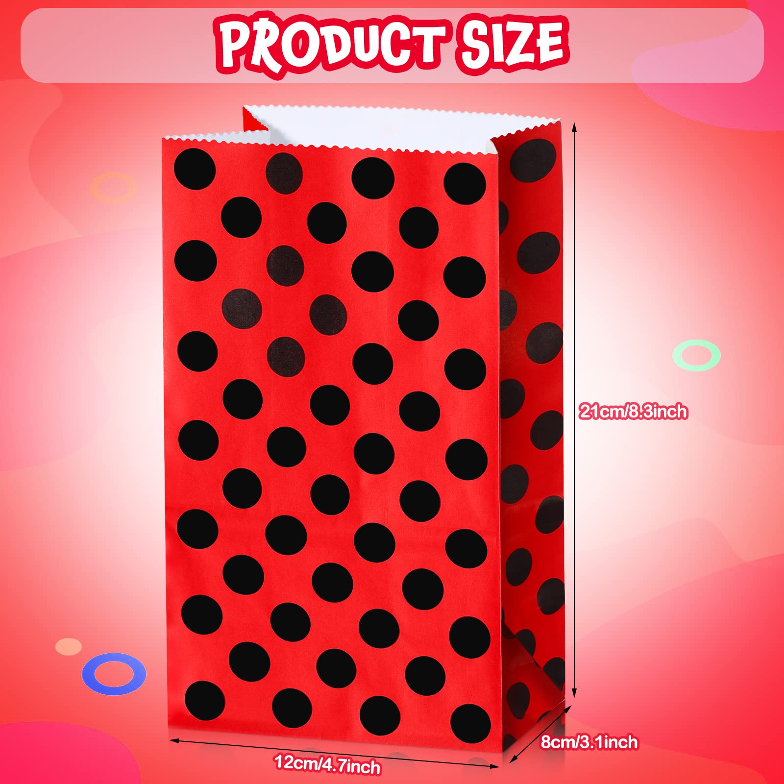 28 Pack Ladybug Party Bags Ladybug Treat Paper Bags Red Black Polka Dots Ladybug Bags Ladybug Party Candy Bag for Baby Shower or Ladybug Themed Birthday Party Supplies