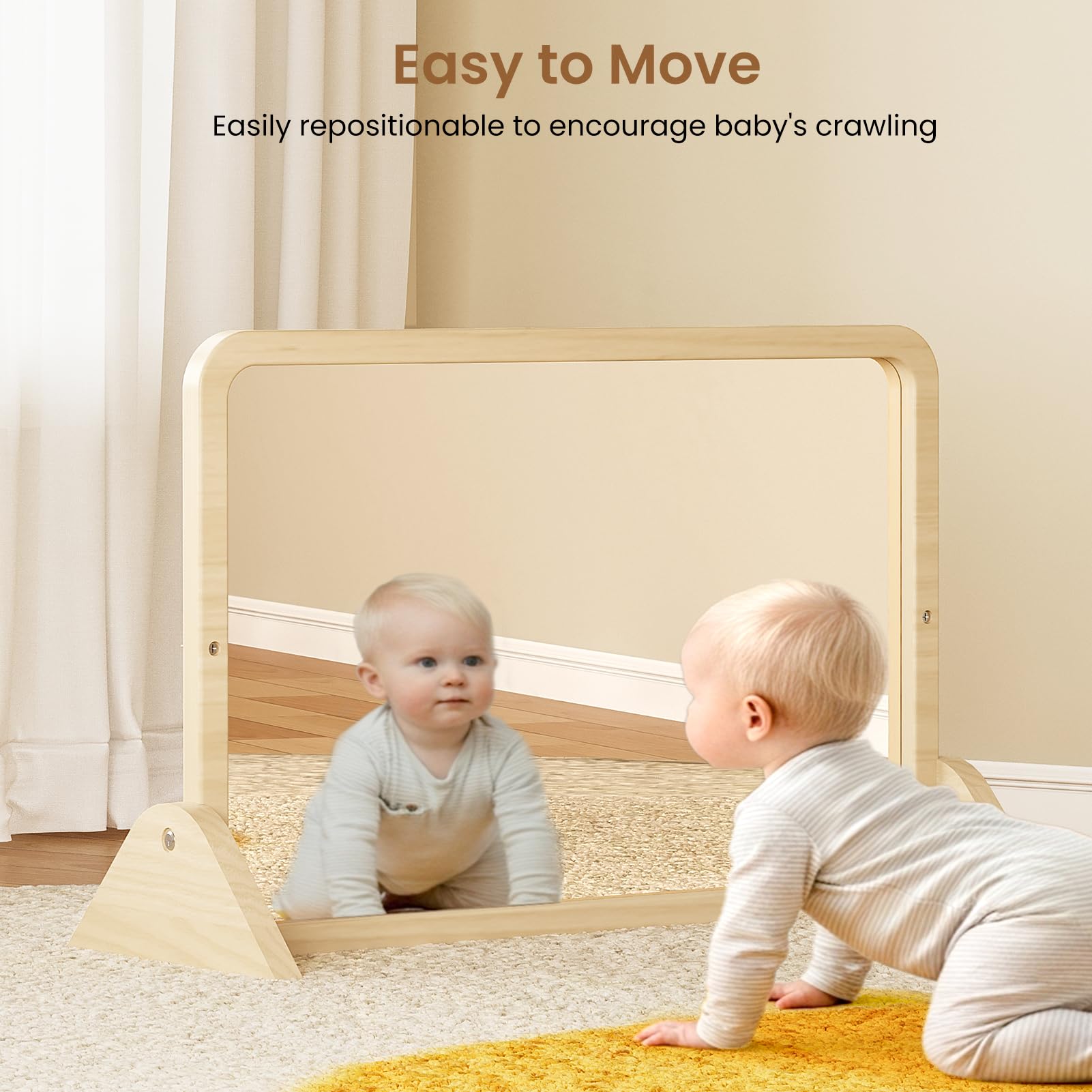 Woodtoe 3-in-1 Montessori Mirror with Bar, Adjustable Toddler Mirror & Pull Up Bar, Montessori Learning Toy for Baby 6-18 Months