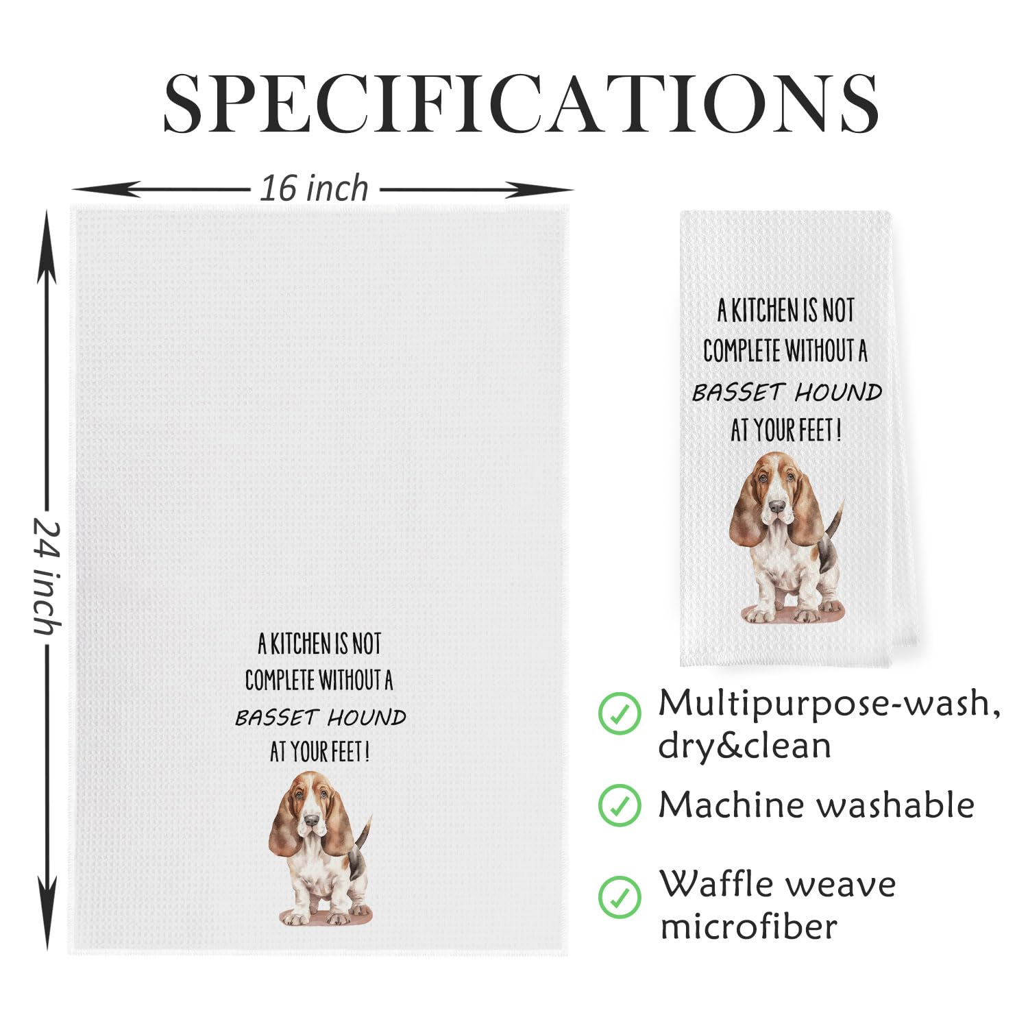 Geqtt Basset Hound Dish Towels - Funny Basset Hound Decorative Waffle Weave Kitchen Towels, Basset Hound Hand Tea Towels, Basset