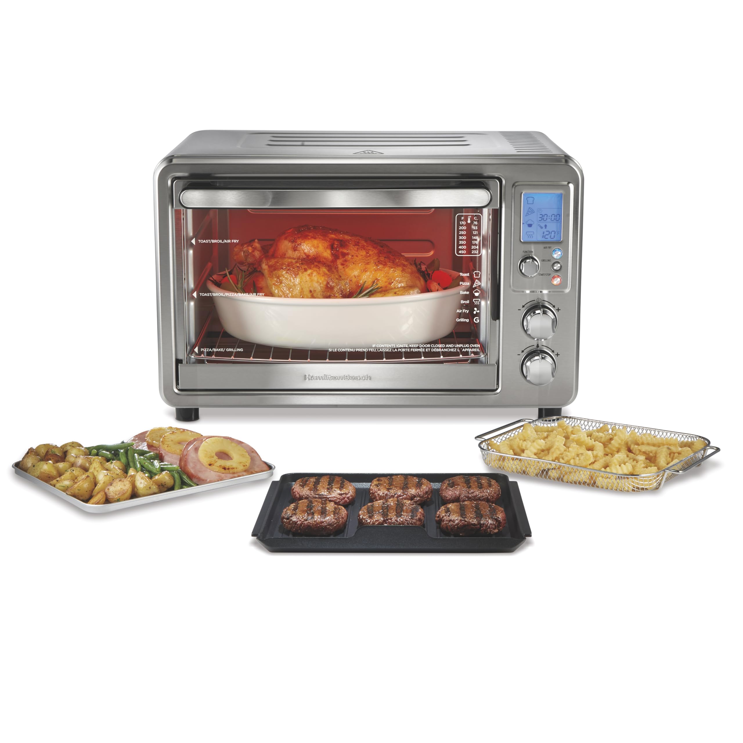 Hamilton Beach 6-in-1 Sure Crisp Air Fryer Toaster Oven Combo & Electric Indoor Grill, 450 F Searing Temp, Bake, Broil, Toast an