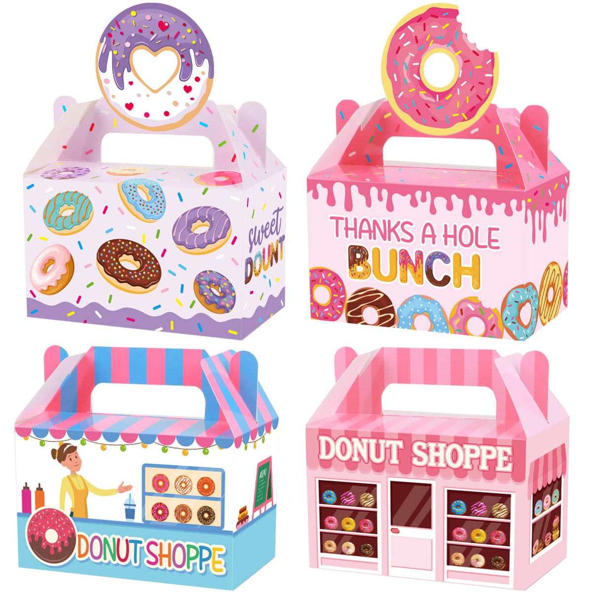 12 Pack Donut Party Favor Boxes Sweet Doughnut Candy Treat Bags Thanks A Hole Bunch Candy Goodies Valentine'S Day Gift Boxes For