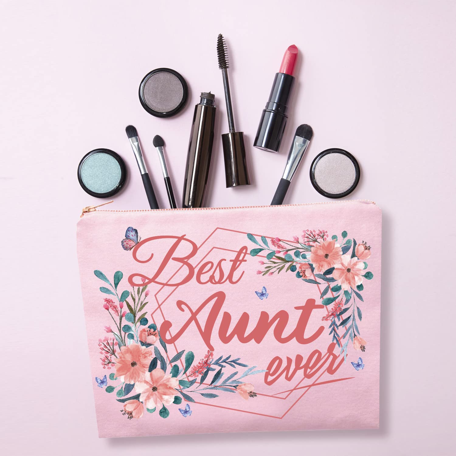 Hnoonz Best Aunt Ever Gifts,Best Aunt Makeup Bag,Aunt Cosmetic Bag,Aunt Compact Mirror,Birthday Gifts For Aunt,Aunt Gifts From N