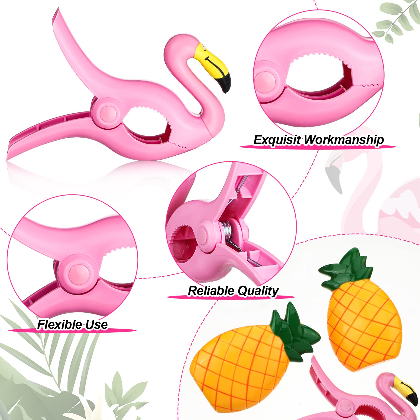4 Pieces Beach Towel Clips Chair Holders Portable Towel Holders For Holiday Pool (Flamingo And Pineapple Style)