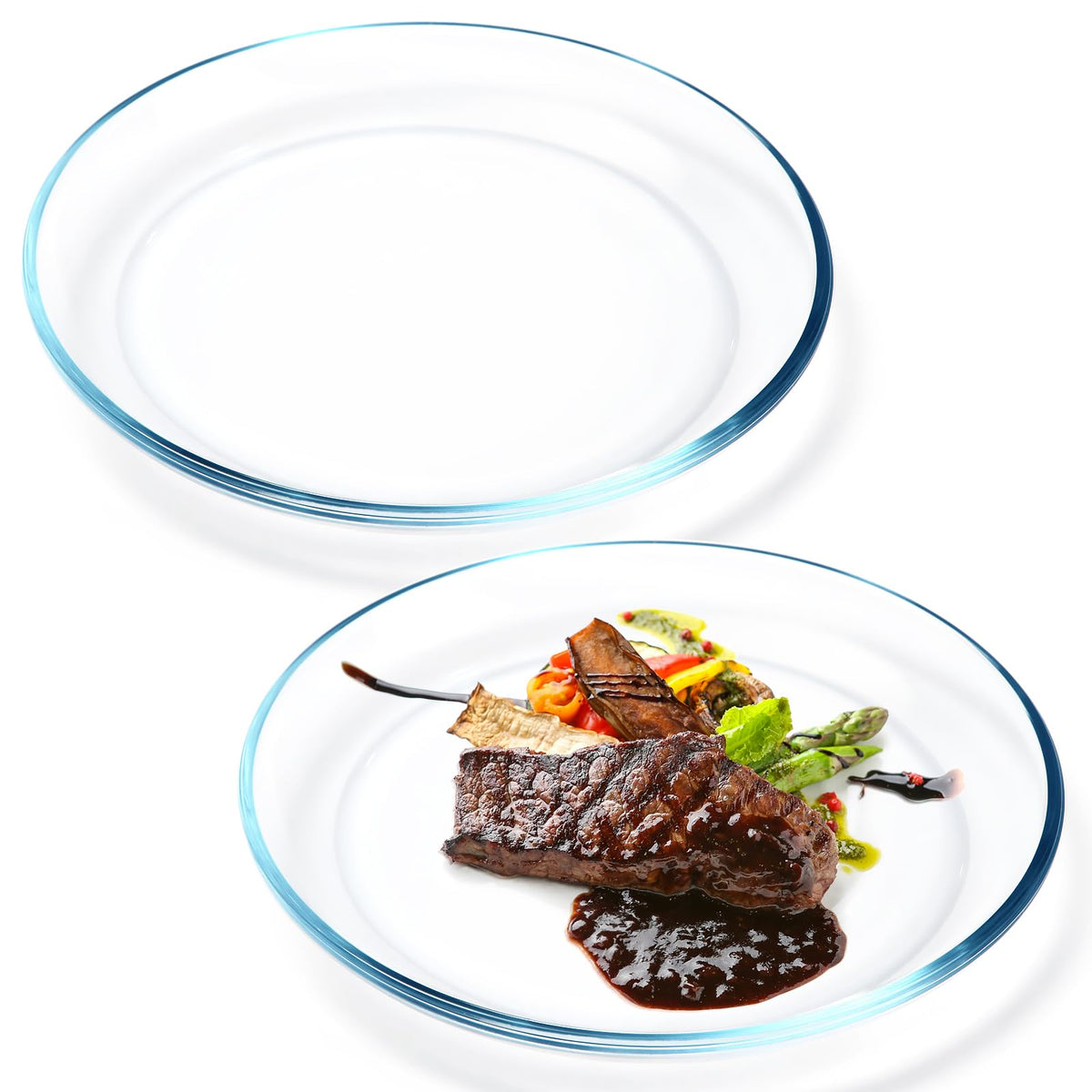 Nutriups 2 Pack 10 Inch Glass Plates, Clear Tempered Glass Dinner Plates, Glass Serving Dinnerware For Pasta, Salad, Dishwasher