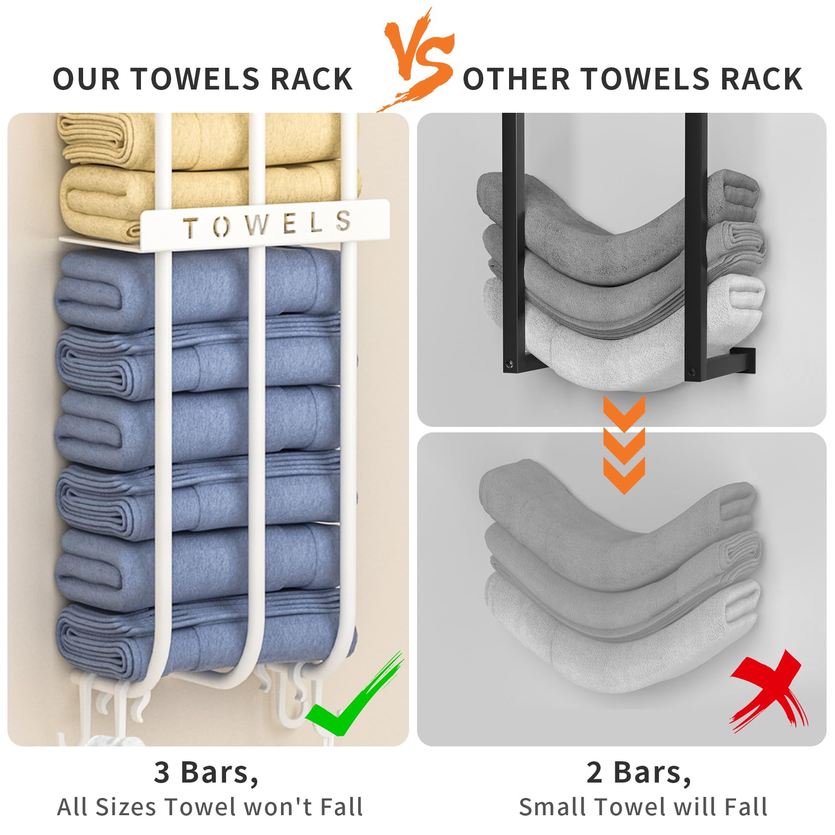 Gaguiup Towel Racks For Bathroom, Wall Mounted Towel Rack Holder, 32 Inch Rolled Towel Rack For Small Bathroom Towel Storage, 3
