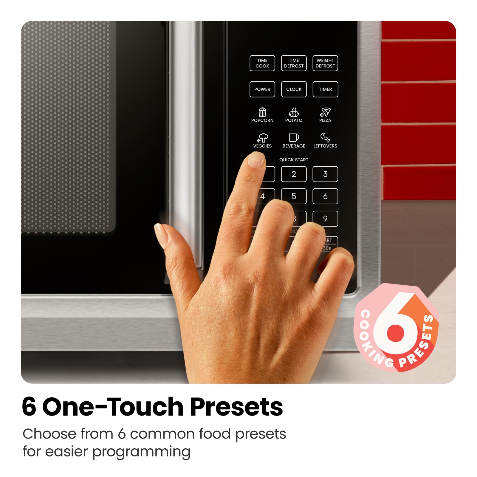 Chefman Countertop Microwave Oven 0.9 Cu. Ft. Digital Stainless Steel Microwave 900 Watt With 6 Presets, Eco Mode, Mute Option,