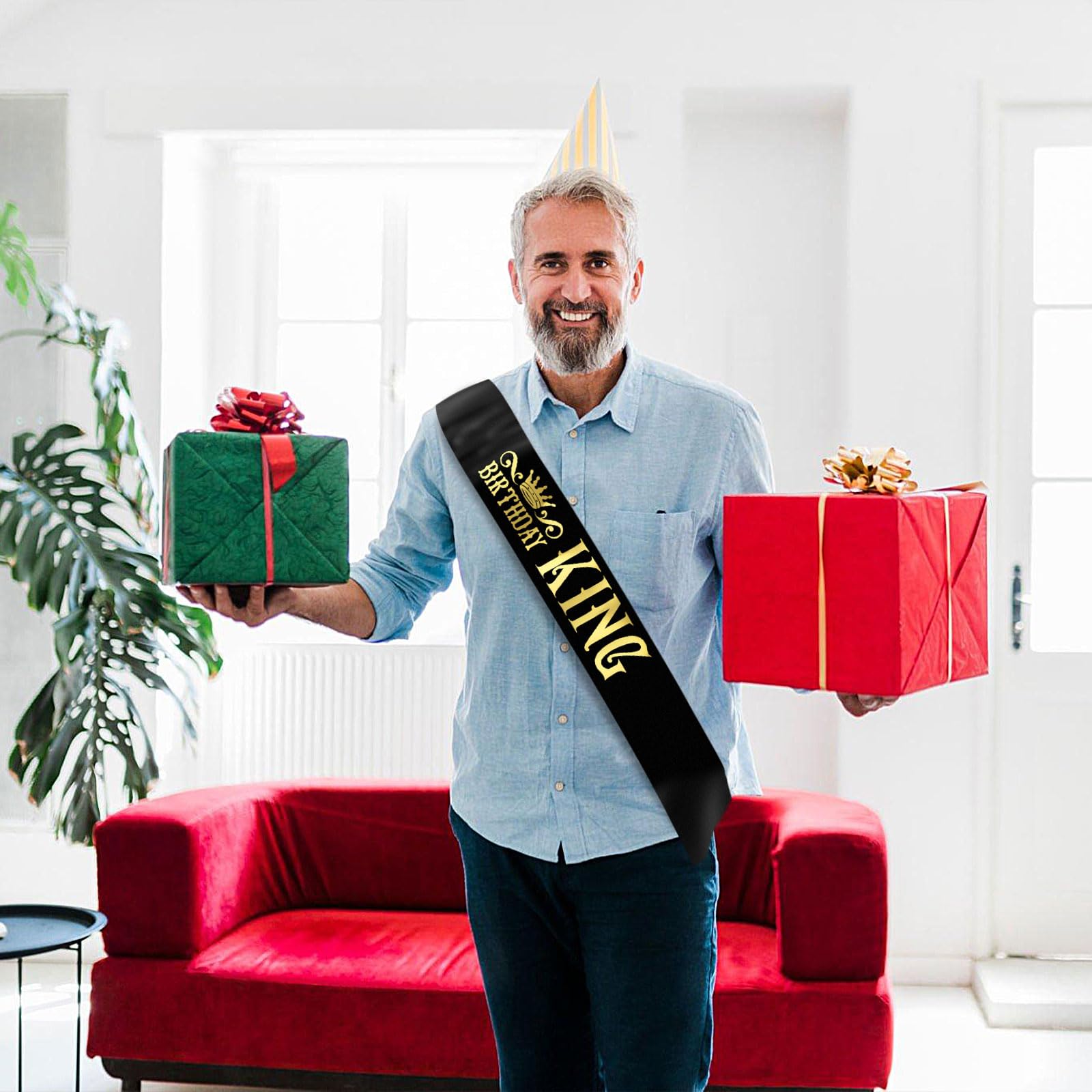 Skjiayee Birthday King Sash, Funny Black Satin Sash With Gold Foil Lettering Birthday Sashes For Boys Or Men 10Th 13Th 16Th 18Th
