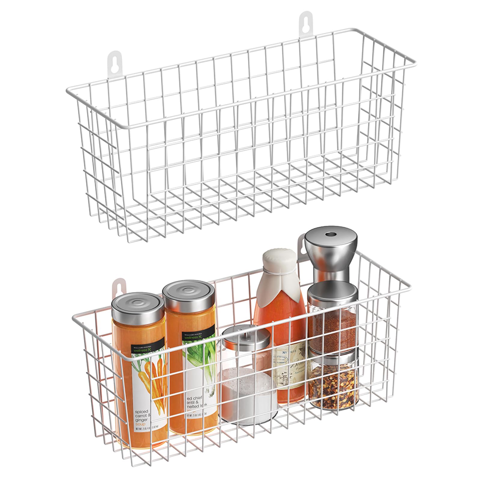 MaraFansie [Extra Large Wire Basket 2-Pack Hanging Wall Organizer Cabinet Storage Basket Wall Mounted Shelves Rustic Farmhouse D