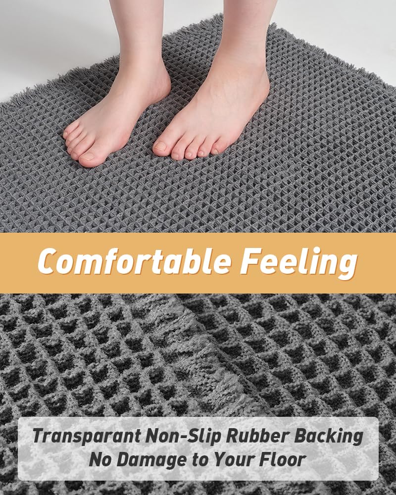 AMOAMI Upgraded Waffle Runner Rug Super Absorbent Non Slip Bath Mats for Bathroom Floor Machine Washable Bathroom Runner Rug wit