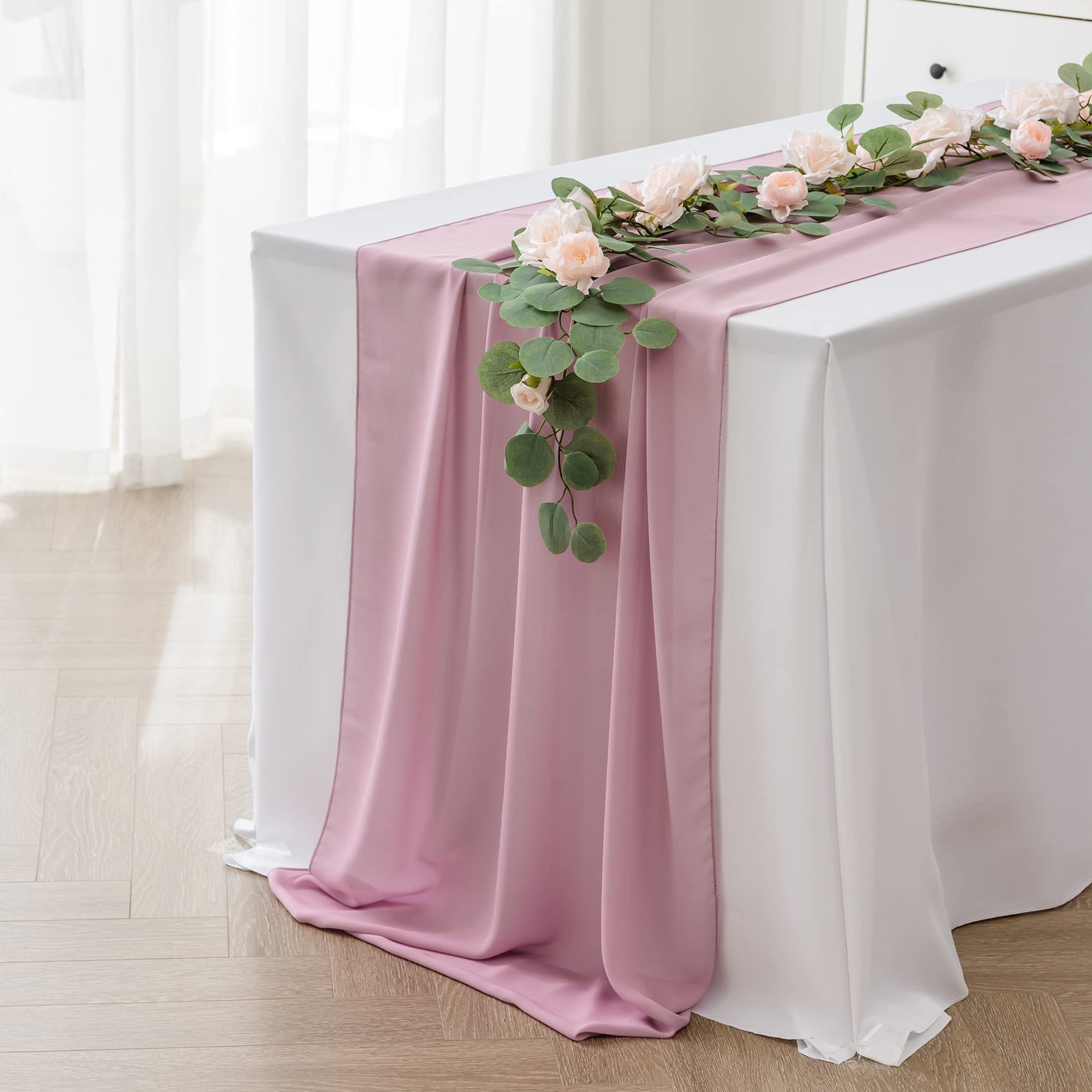 Ailiti 2Pack Chiffon Table Runner, Wedding Table Runner, 29X120 Inches Gauze Table Runner, Rustic Sheer Table Decor For Romantic
