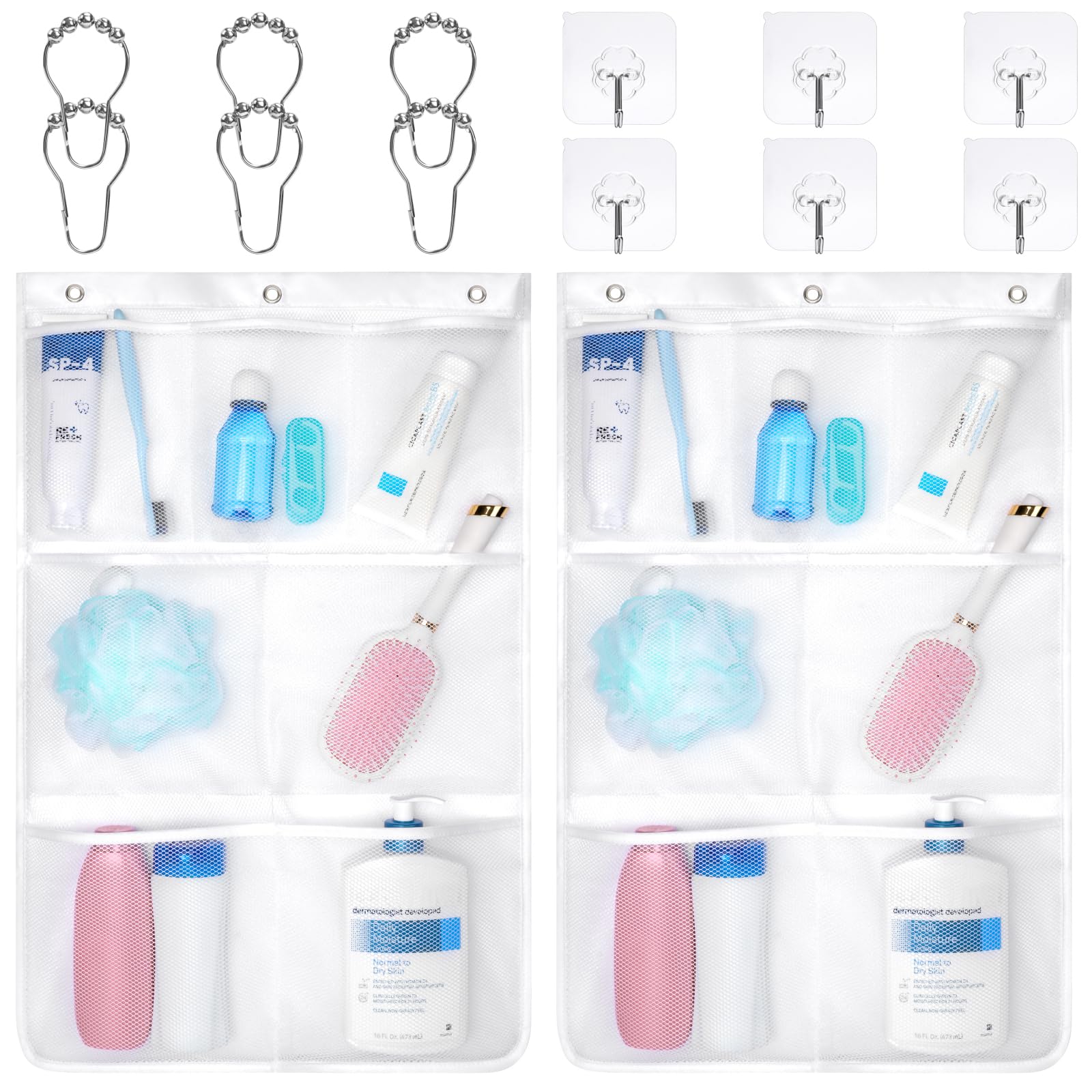 F-Color Mesh Shower Caddy Hanging - Quick Dry Shower Organizer, 7 Pockets Bathroom Organizer Bag Tote For Cruise Ship Essentials