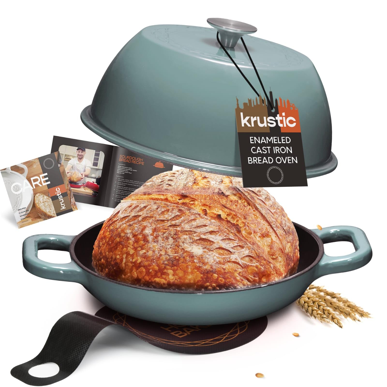 Enameled Cast Iron Dutch Oven for Sourdough Bread Baking | 6 Quart Round Pot with Lid | 10 Inch Ceramic Enamel Thick Coated Cook