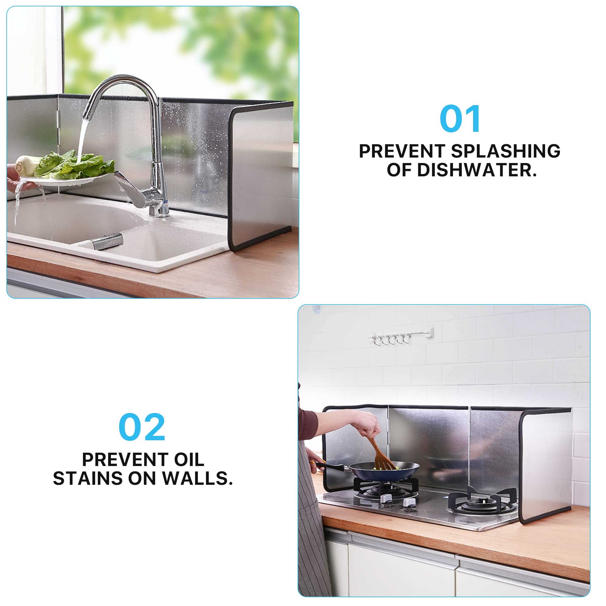 Aemygo 4 Sided Splatter Guard, Foldable Stainless Steel Grease Splatter Screen, Anti Splatter Splash Guard, Proof Baffle Stove H