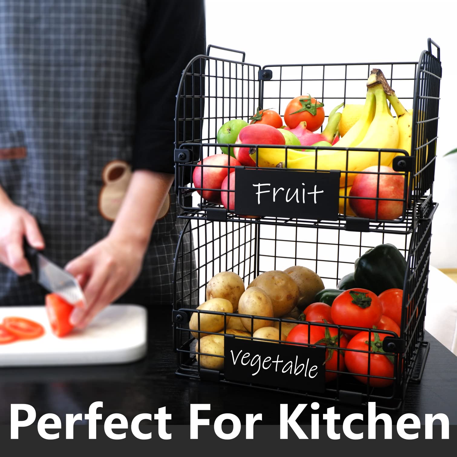 4 Pack Wire Stackable Baskets For Organizing,Fruit Basket For Kitchen,Pantry Organizers And Storage,12''X10.4''X7.8'' Metal Bask