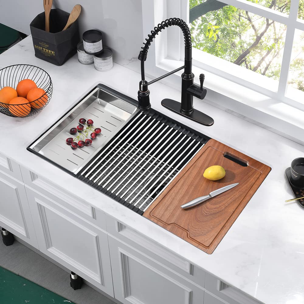 33 Inch Undermount Kitchen Sink Stainless Steel -Bokaiya 33X19 Undermount Workstation Sink 16 Gauge Deep Single Bowl Stainless S