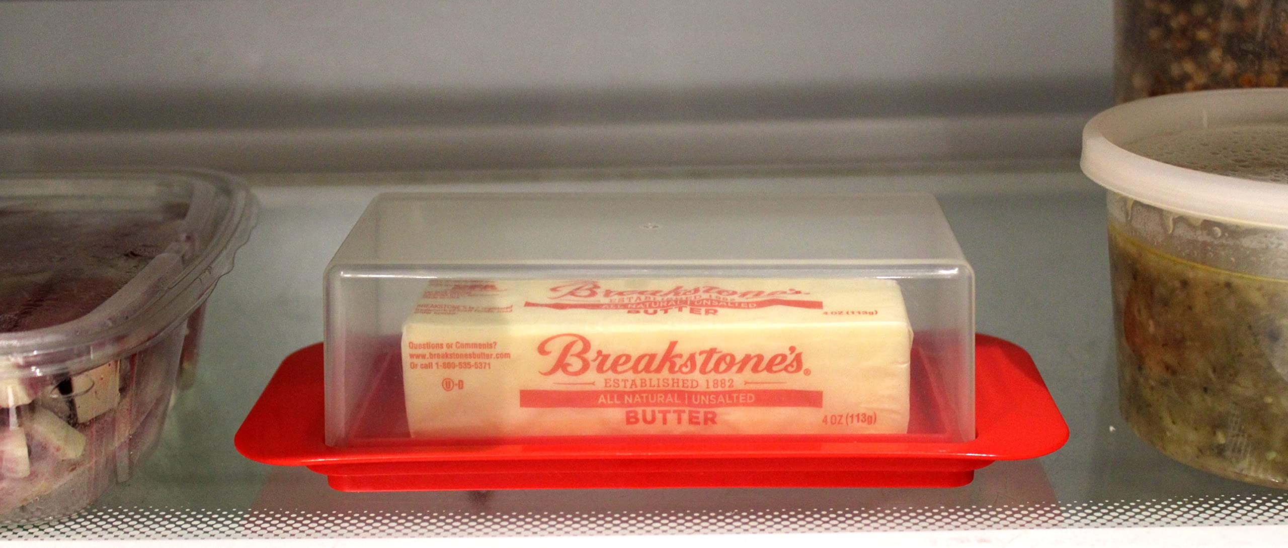 Butter Dish With Cover And Handles Fits Both Elgin East Coast And West Coast Bars Of Butter (Red)