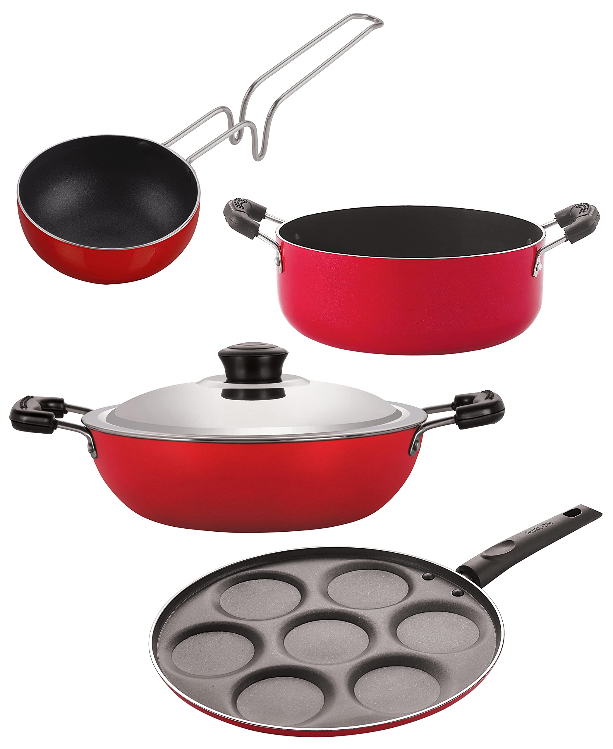 Nirlon Gas Compatible Non Stick Aluminium Cookware Set Of 4 Pieces, (Dkd(M)_Vg_Up7_Cs24)