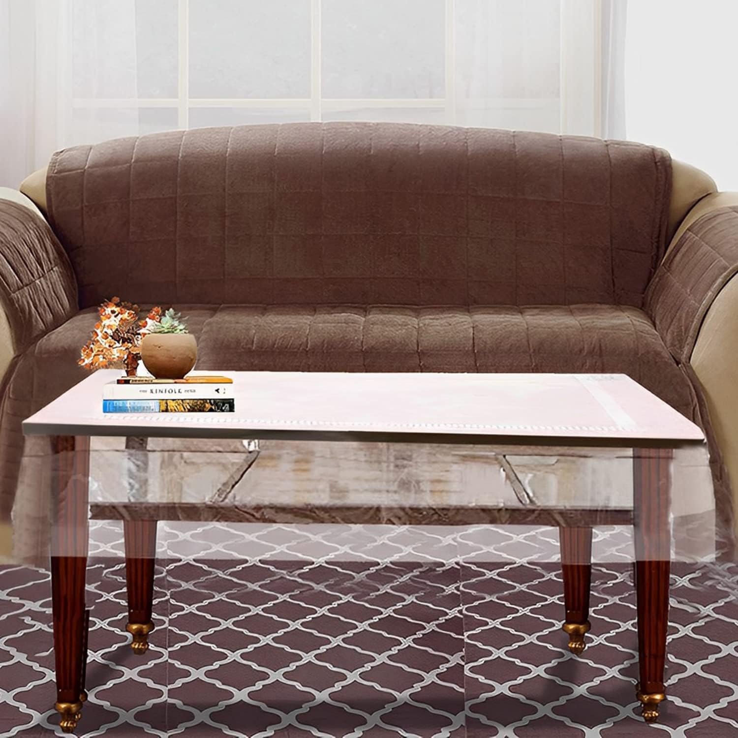 Kuber Industries PVC Center Table Cover|40x60 Inch |Transparent Table Cloth 4 Seater|Waterproof Table Sheet (Transparent)