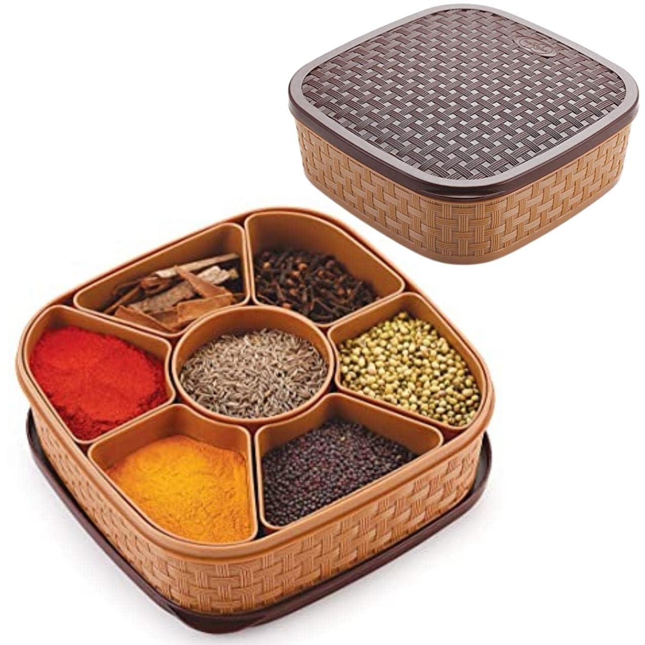 Harshlove Masala Rangoli Box Dabba For Kitchen| Namak Dani Box| Plastic Food Grade Spice Box Set| Masala Container| Plastic Wood