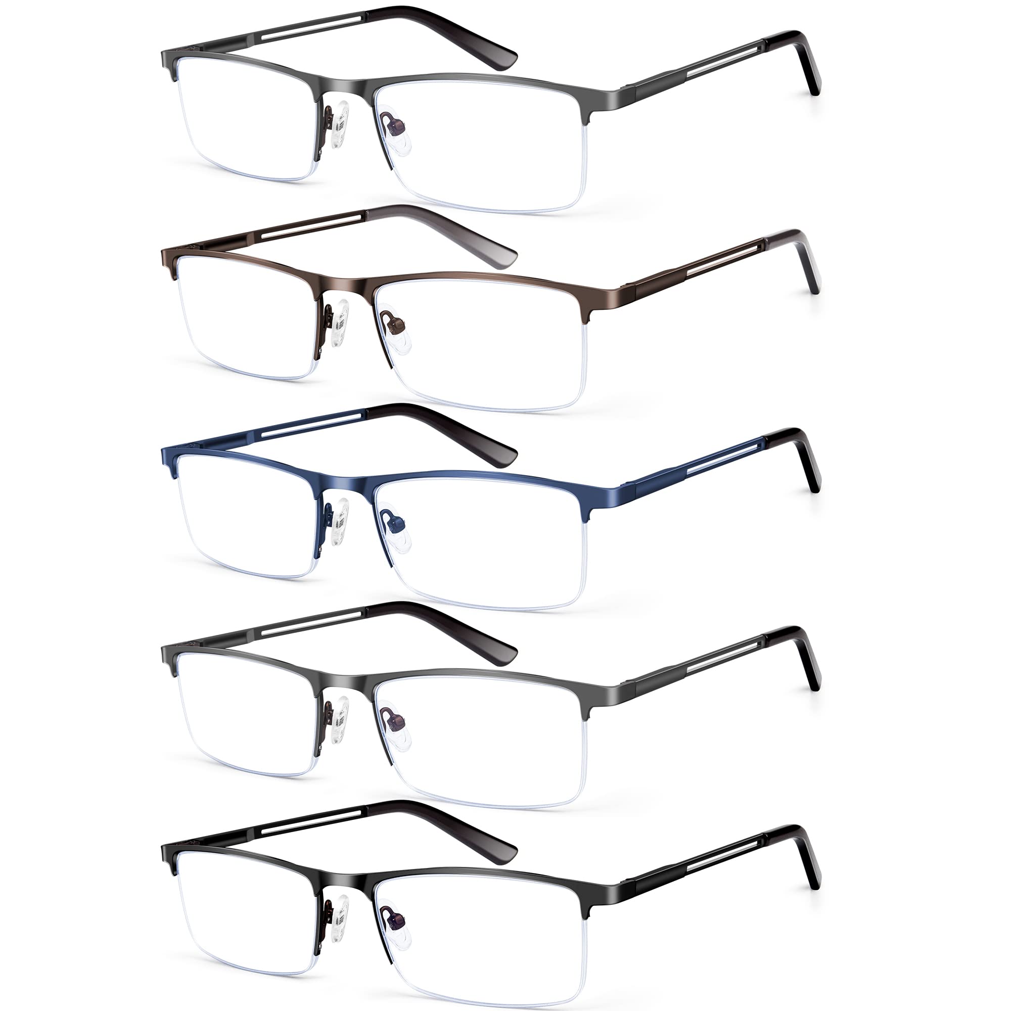 Konhago Blue Light Blocking Reading Glasses For Men, Half Frame Metal Readers Spring Hinge Eyeglasses Anti Eyestrainglareuv