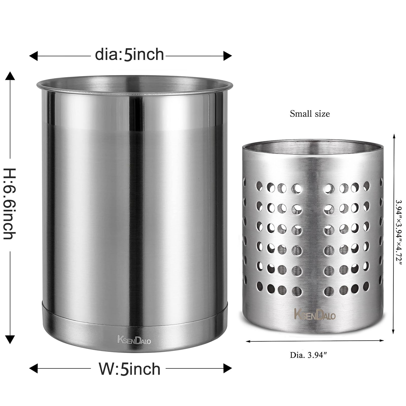 Ksendalo Stainless Steel Utensil Holder Utensil Drying Rack Set - (6.5Inch &4.72Inch High) Weighted Base Brushed Utensil Storage