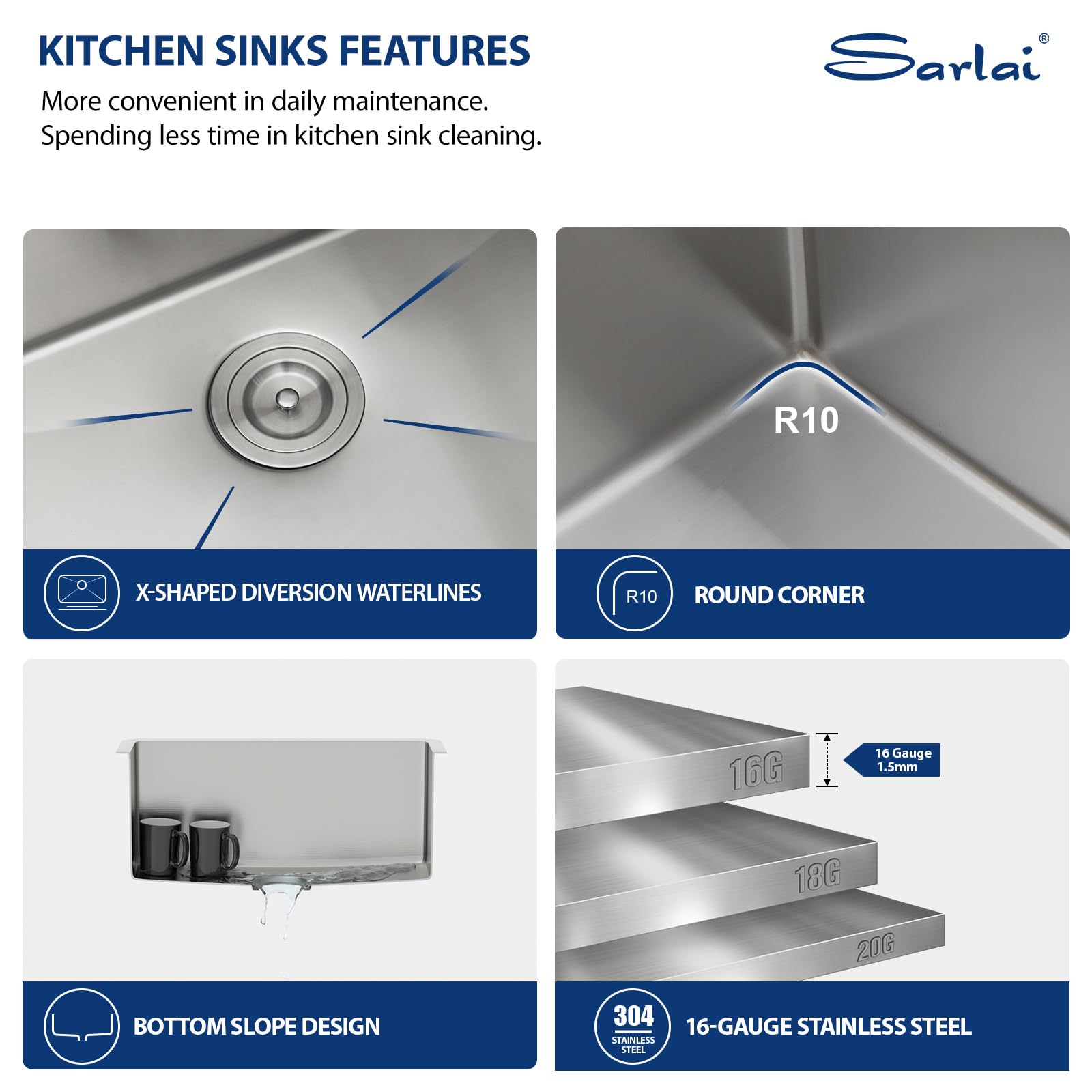 Sarlai 23 Bar Sink Stainless Steel - 23'' X 18'' Undermount Kitchen Sink Single Bowl 16 Gauge Stainless Steel Rv Camper Wet Bar