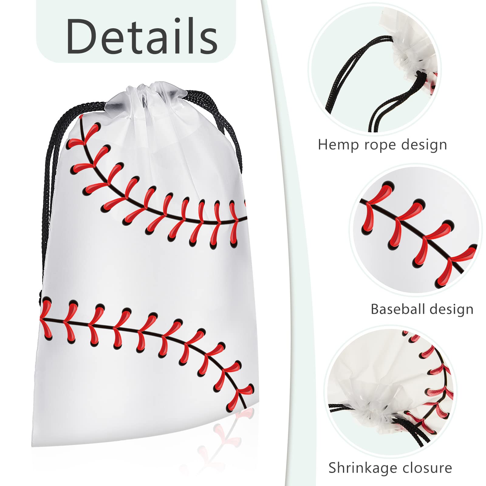 Flutesan 50 Pack Drawstring Baseball Party Favor Bags Plastic Baseball Snack Bags Baseball Goodie Bags Baseball Gift Bags For Ki