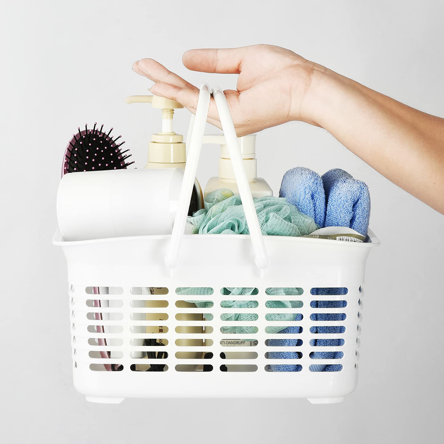 Alink Plastic Shower Caddy Basket With Handle, Portable Organizer Storage Basket For College Dorm, Bathroom, Kitchen - White