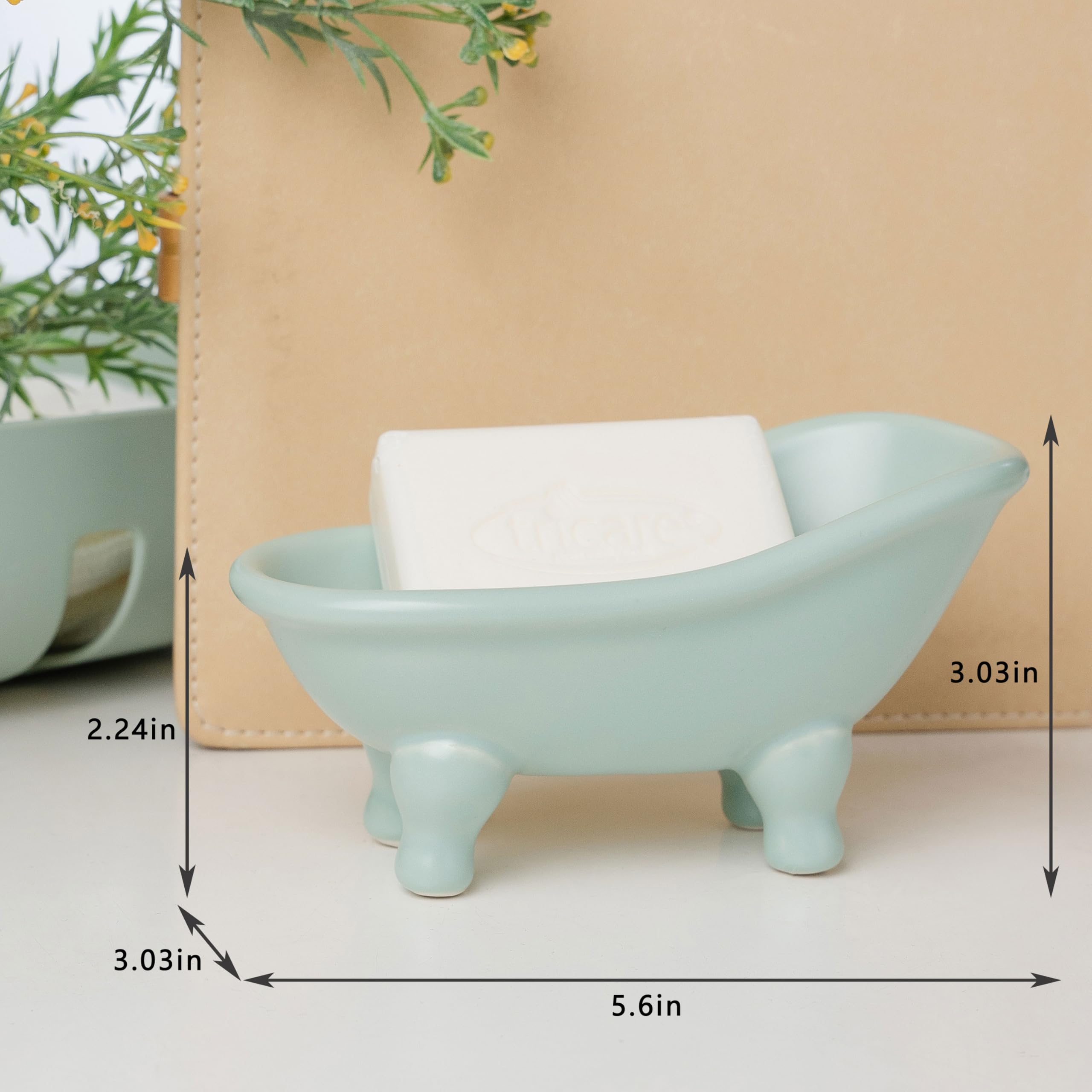 5.6'' Ceramic Mini Bathtub Soap Dish Decortative Clawfoot Bathroom Soap Dish (Green)