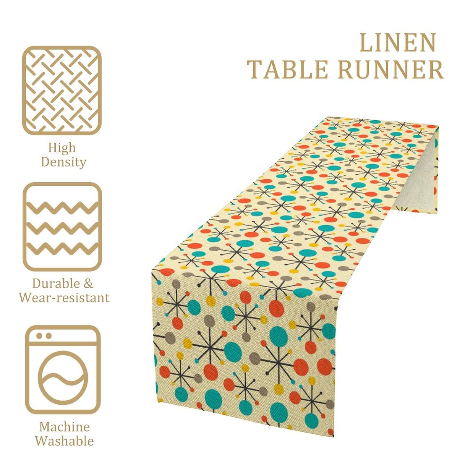 Mid Century Table Runner, Fifties Modern Retro Colors Pattern,Modern Style Tabletop Collection Table Runner For Living Room Kitc