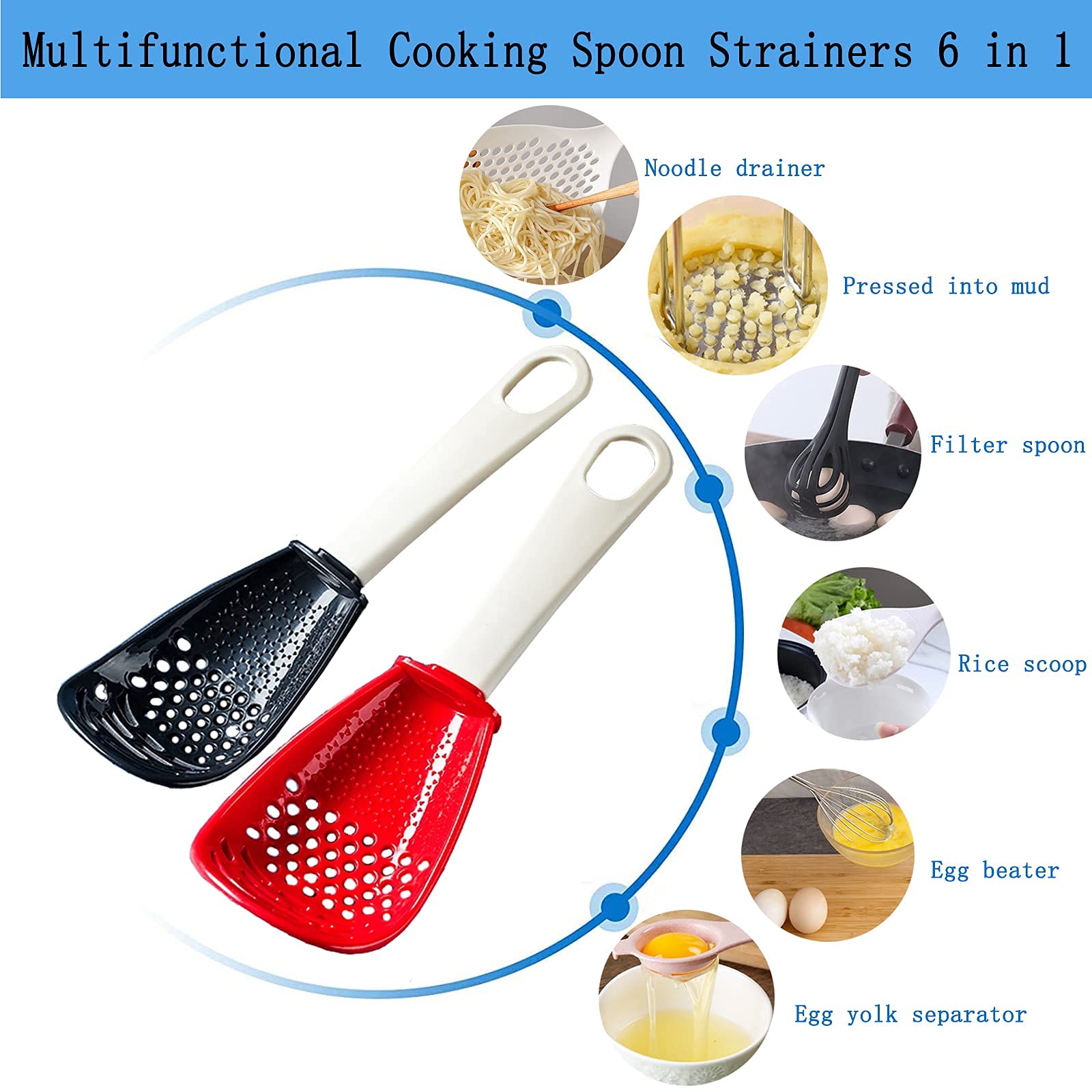 6In1 Multifunctional Kitchen Cooking Spoon- Kitchen Gadgets Strainers For Egg Yolk Separator- Grater Masher- Colander Skimmer Sc