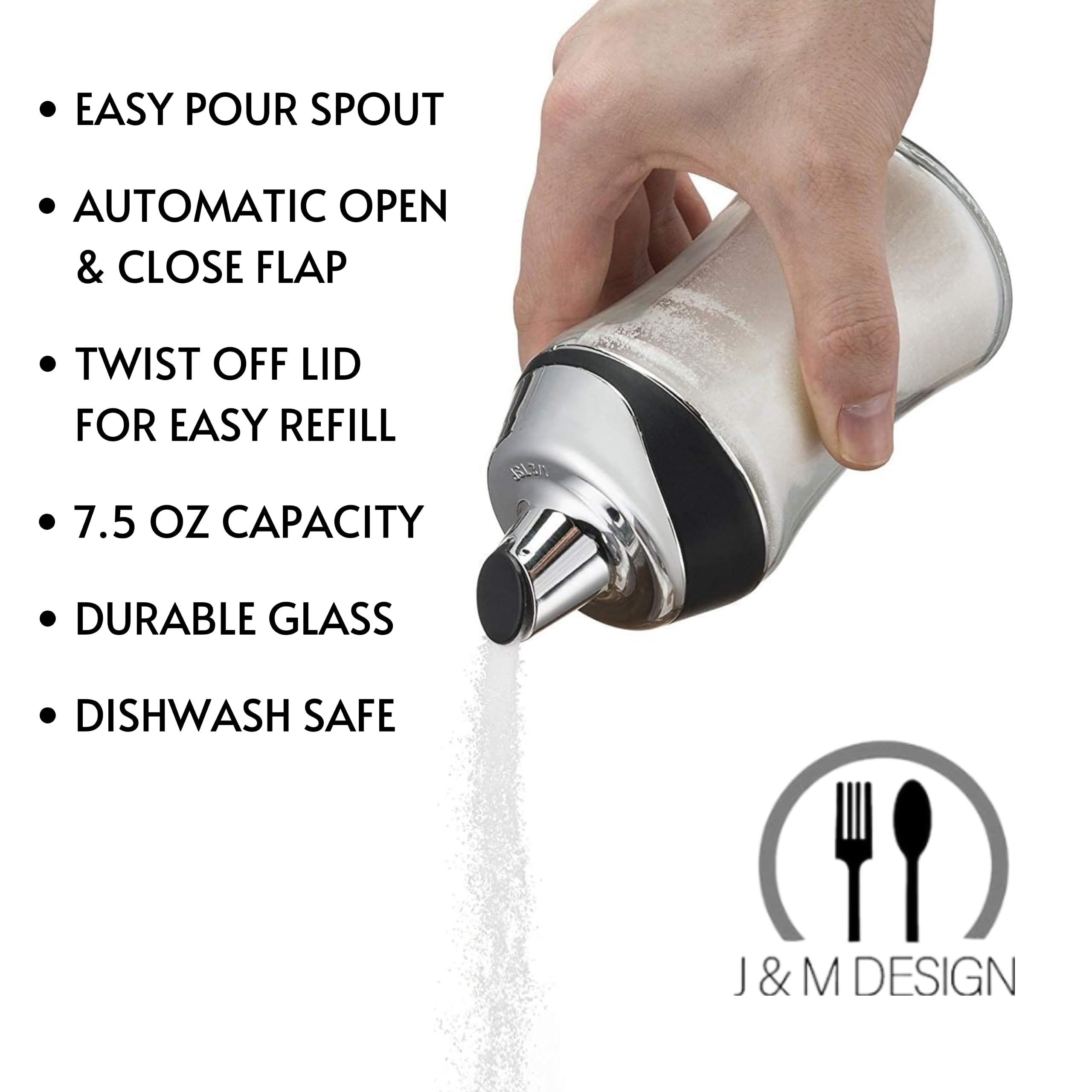 J&M Design Sugar Dispenser With Pour Spout Lid Sugar Container Shaker Coffee Bar Accessories Organizer Essentials Powdered Cream